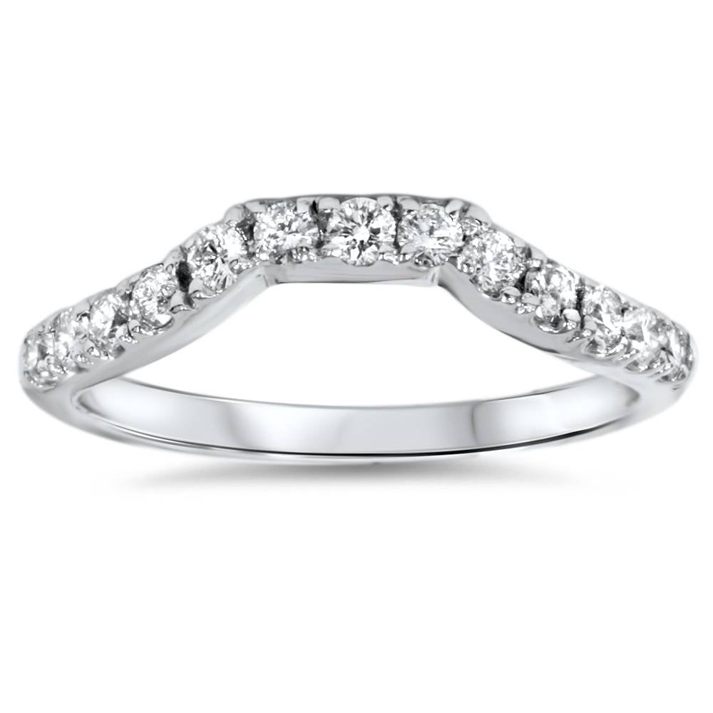 14K White Gold 3/8 ct Diamond Wedding Anniversary Curved Guard Ring