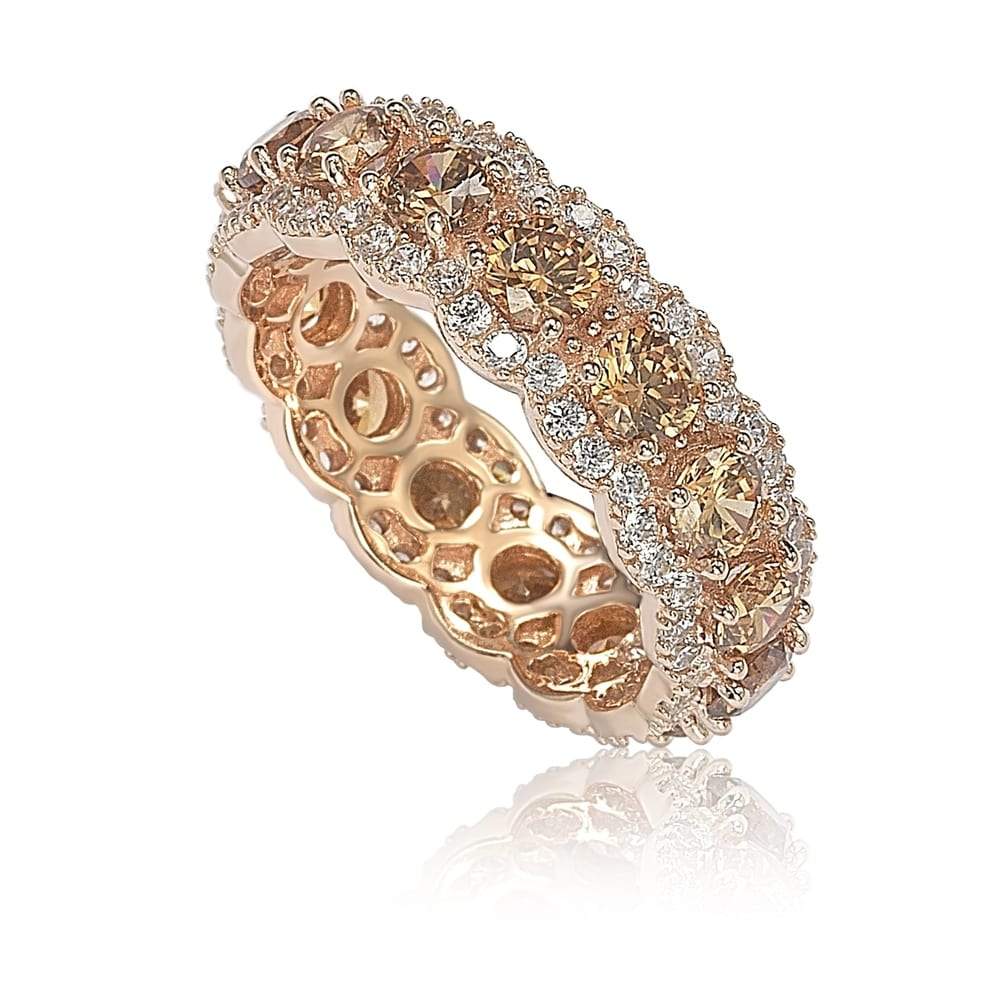Suzy Levian Rose Sterling Silver Round Cubic Zirconia Champagne and White Eternity Band