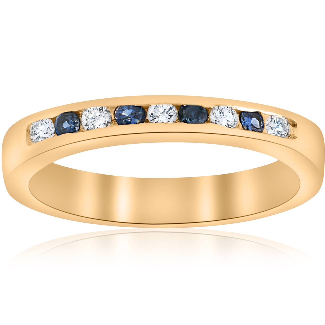 1/3ct Diamond & Blue Sapphire Anniversary Wedding Ring 14k Yellow Gold