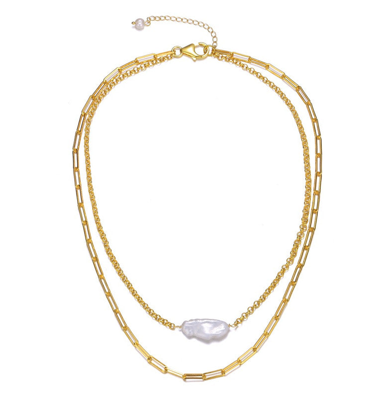 Sterling Silver 14k Gold Plated Genuine Freshwater Pearl Layered Necklace