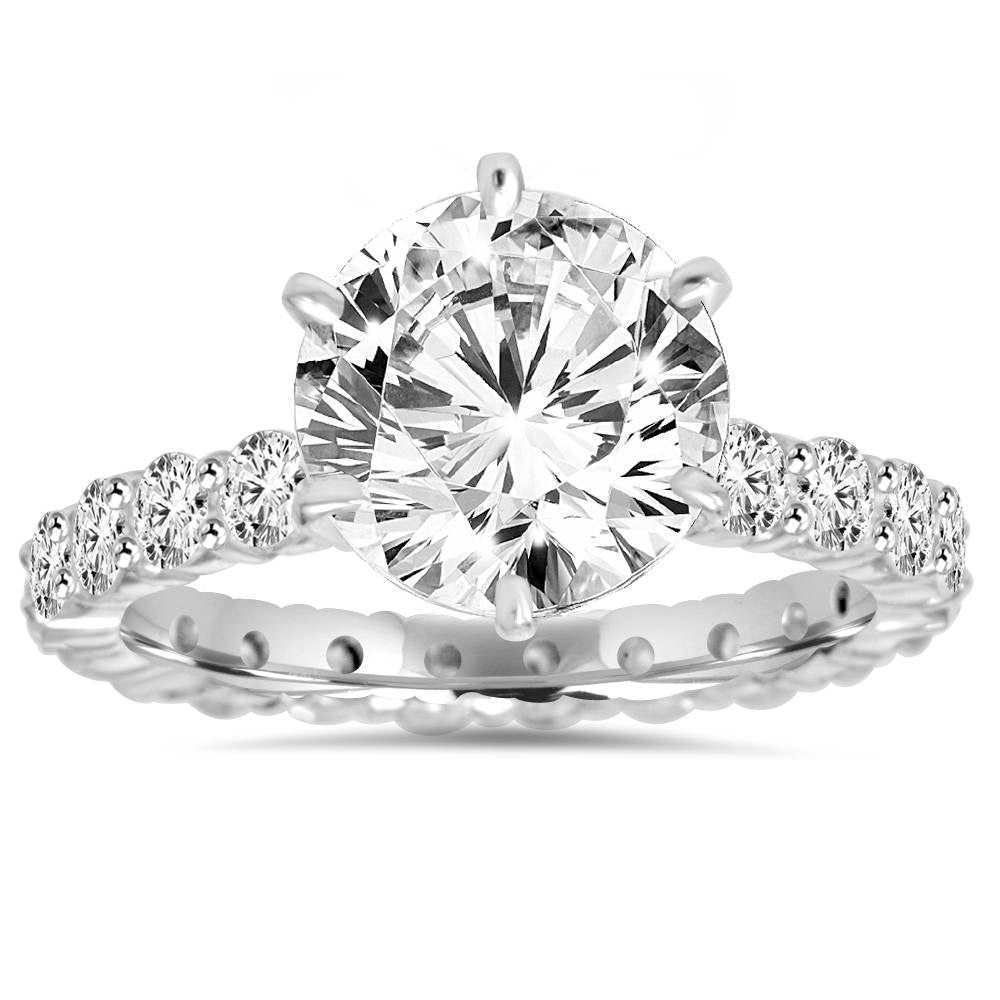 5.50CT Diamond Eternity Engagement Ring 14K White Gold