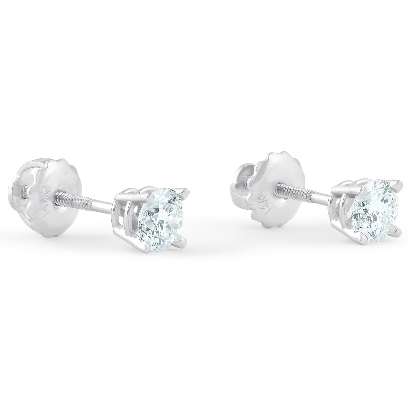 3/4 Ct Diamond Screw Back Studs 14k White Gold Lab Grown Eco Friendly