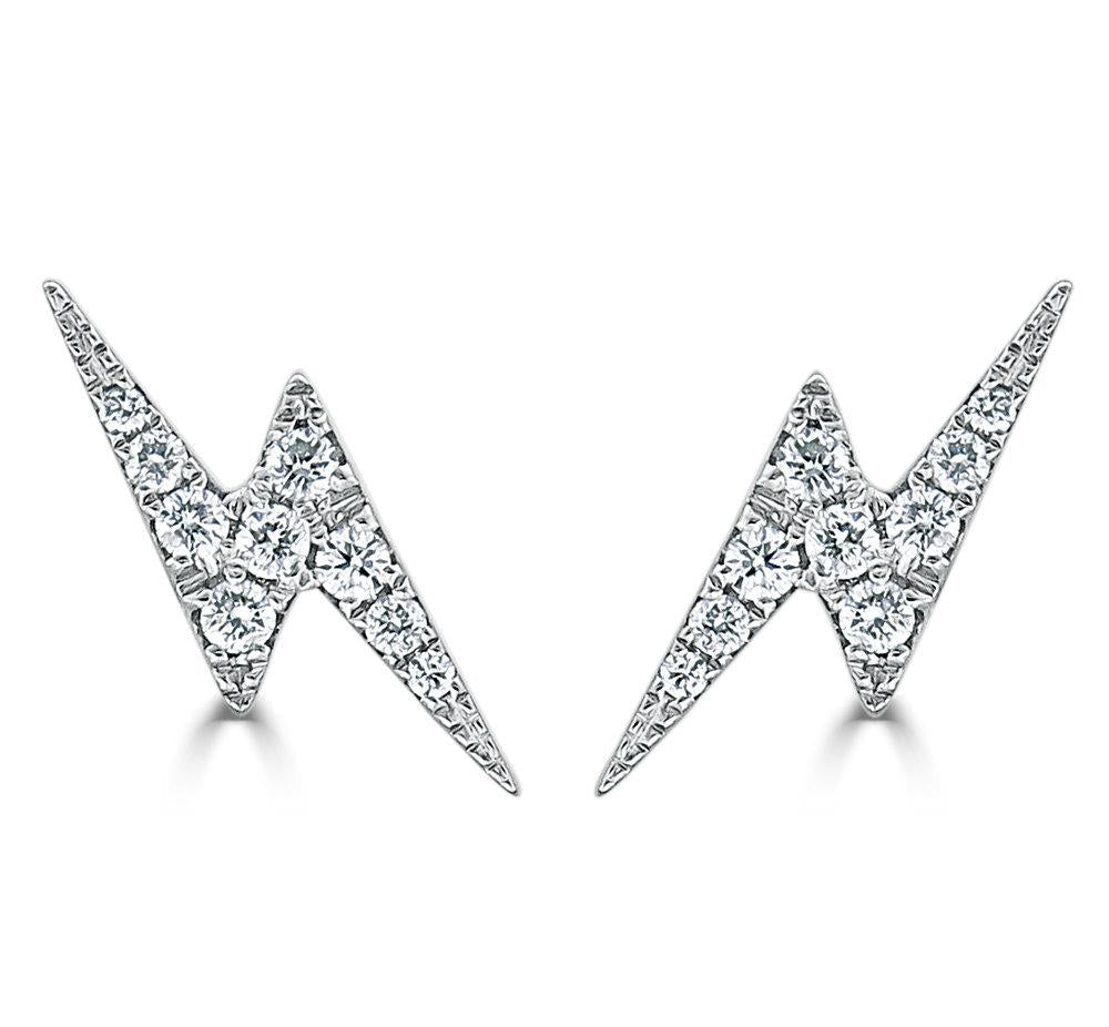 14k Gold & Diamond Lightning Bolt Stud Earrings