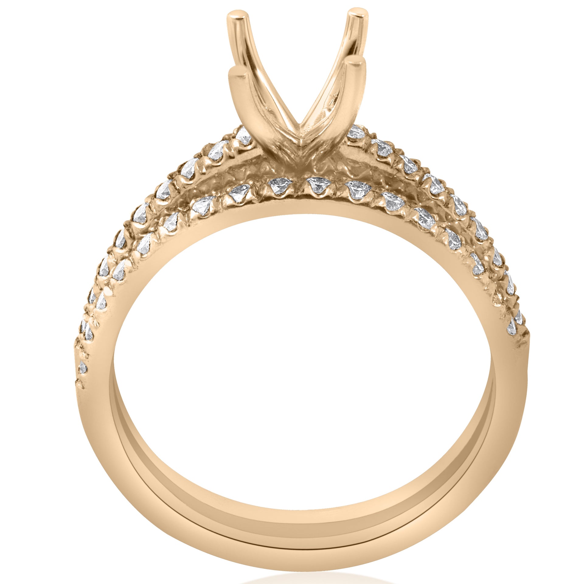 3/8ct Diamond Engagement Ring Setting & Wedding Band 14k Yellow Gold