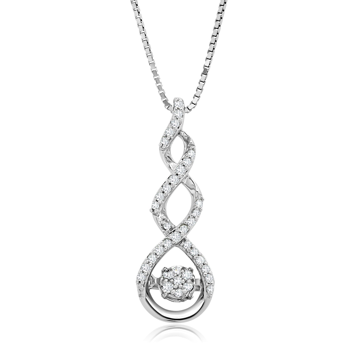 Dancing Diamond 'Side by Side' Real Diamond Pendant Necklace for Women in Solid 925 Sterling Silver (1/10 ct.tw.), 18' Chain