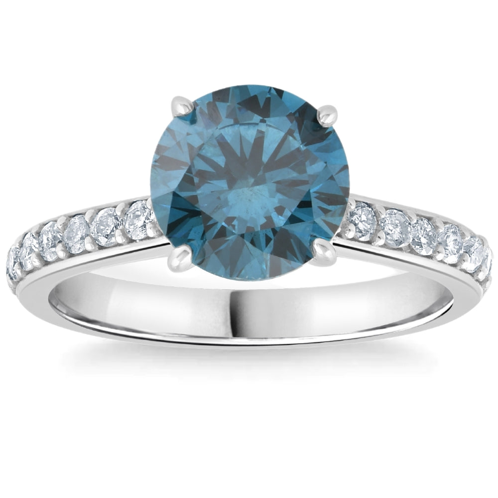 2 ct TW Round Brilliant Cut Blue Diamond Engagement Ring 14k White Gold