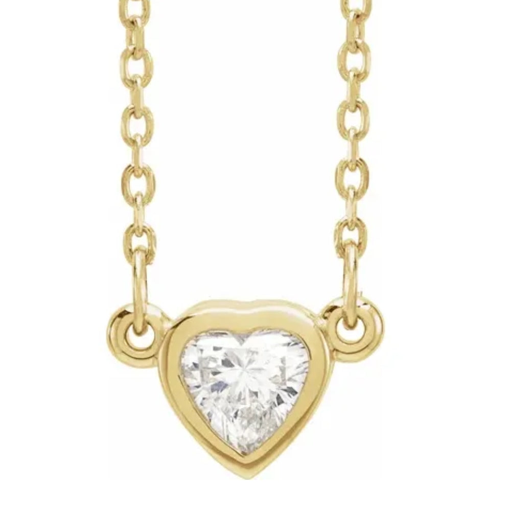 3/8 ct Bezel Solitaire Heart Shape Diamond 14K Yellow Gold Lab Grown Necklace
