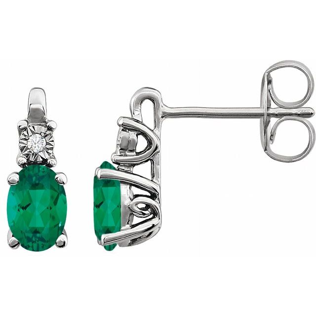 0.02Ct Emerald-Cut Lab-grown and Natural Diamond Earrings in 14K White Gold
