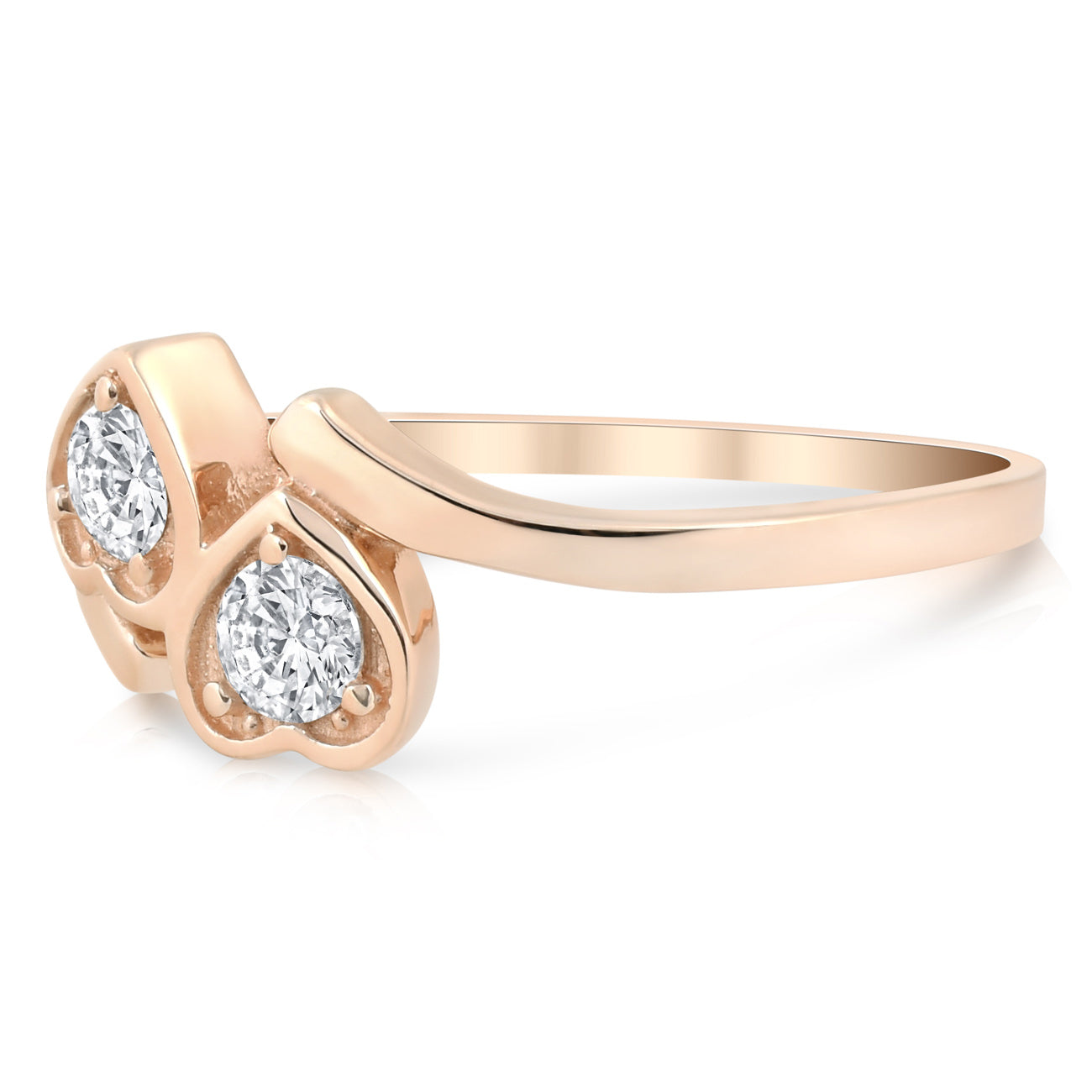 1/3ct Diamond Solitaire Two Stone Forever Us Heart Shape 14k Rose Gold Ring