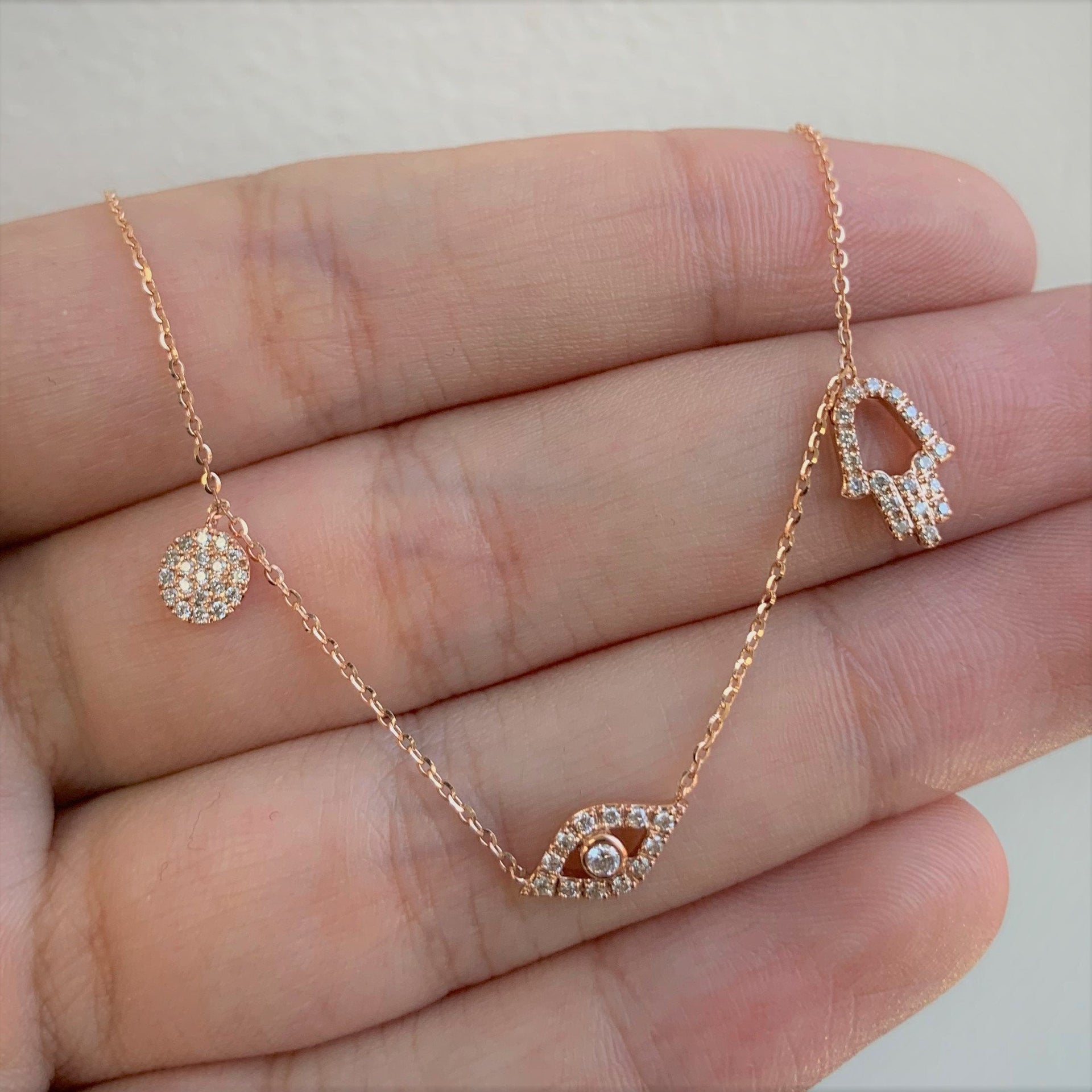 14k Gold & Diamond Evil Eye Necklace