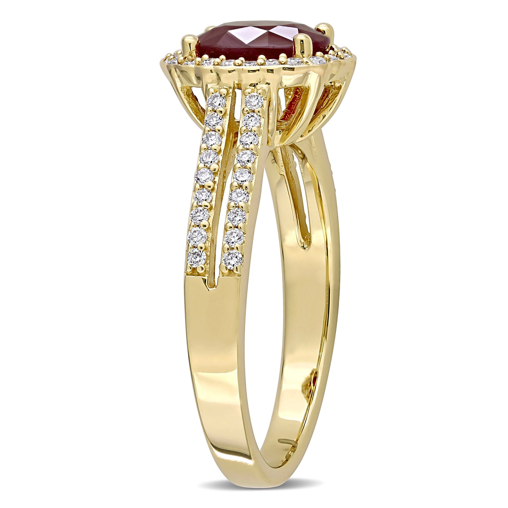 Mimi & Max 1 3/8ct TGW Oval Ruby 1/3ct TW Diamond Halo Double Row Ring 14k Yellow Gold