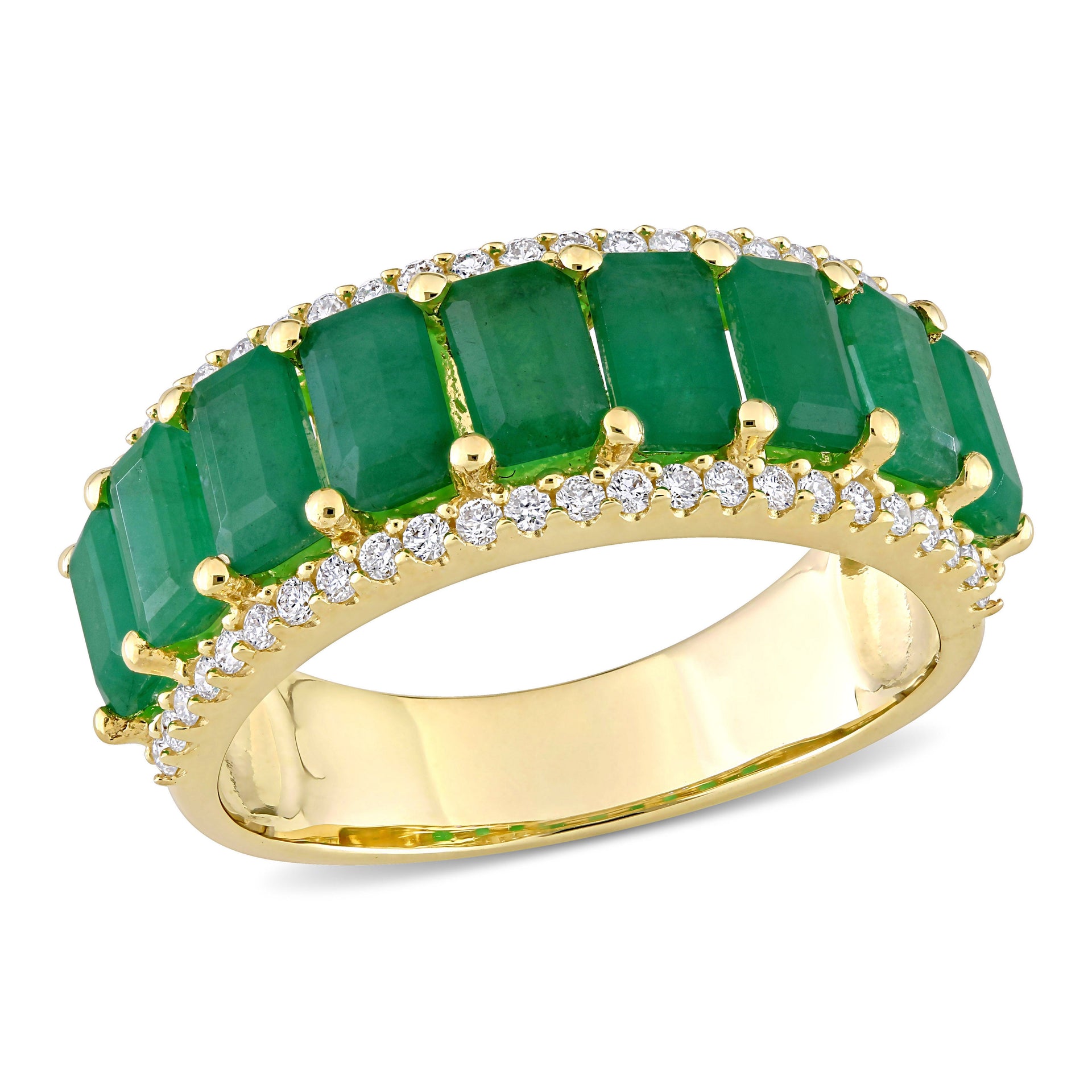 2 2/5ct TW Emerald and 1/3ct TW Diamond Semi Eternity Ring in 14k Yellow Gold