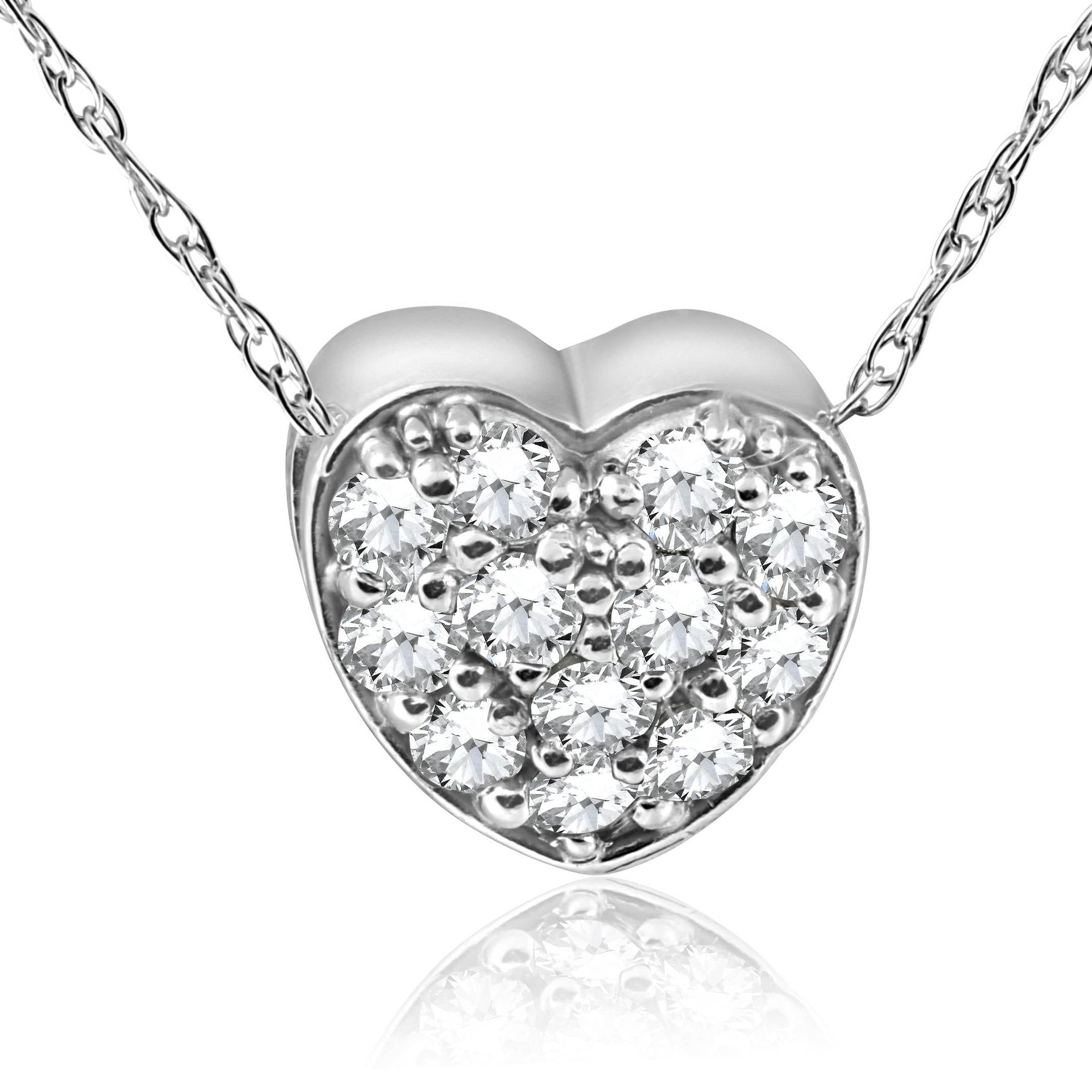 1/4ct Pave Diamond Petite Heart Pendant 14K White Gold 1/4'