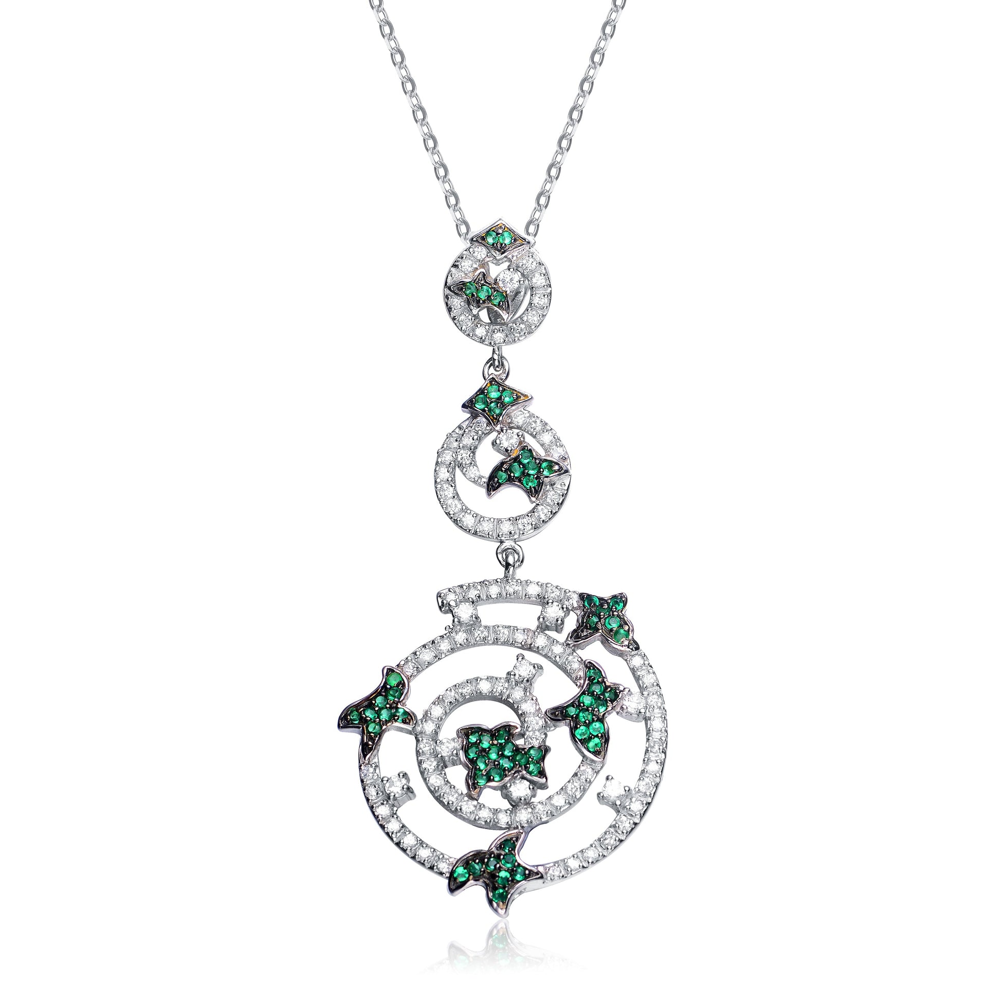 Sterling Silver White Cubic Zirconia And Green Cubic Zirconia Pendant