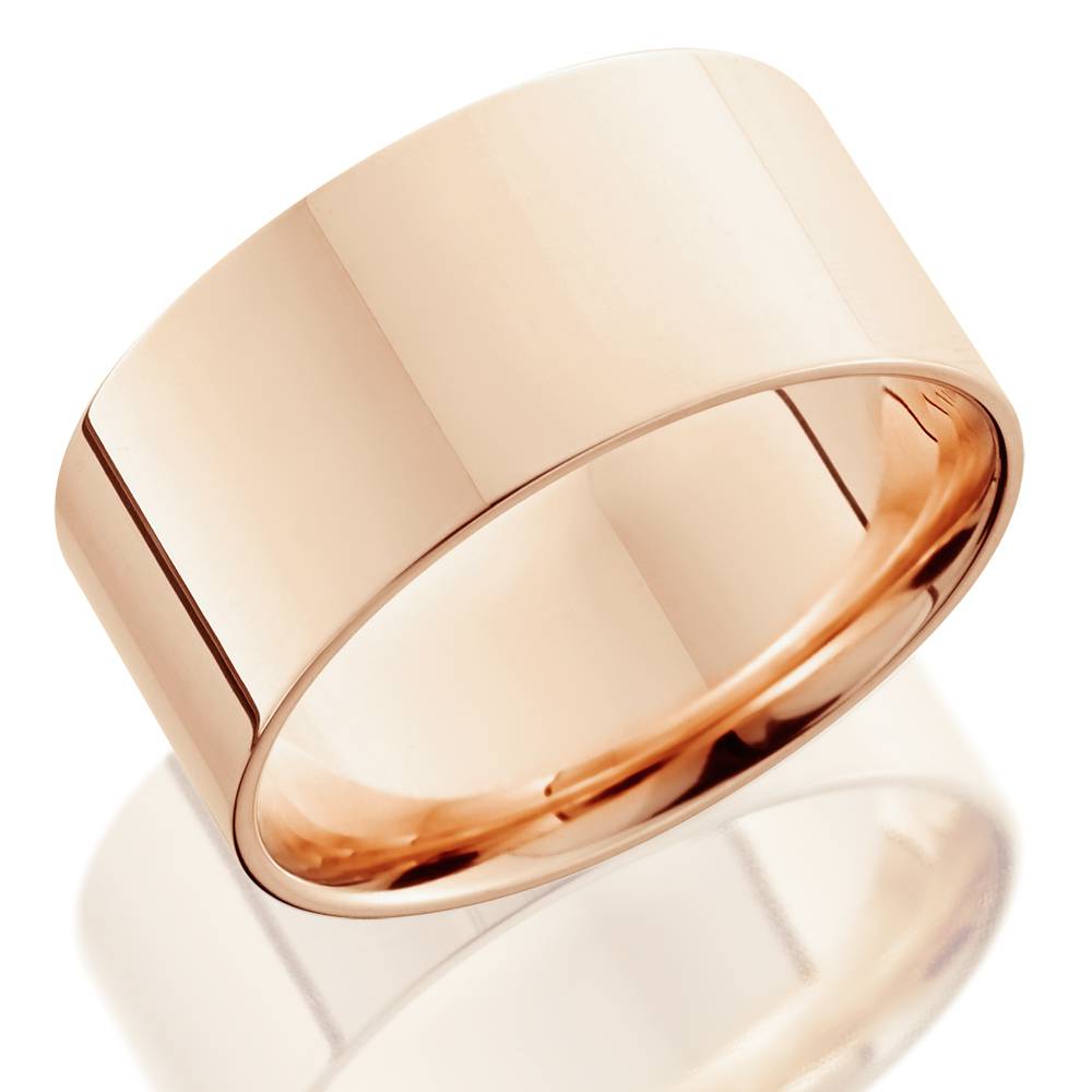 10mm Flat High Polished Wedding Band 14K Rose Gold Size Selectable