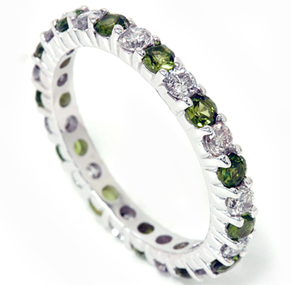 1 1/2 CT Peridot & Diamond Common Prong Eternity Wedding Ring 14K White Gold