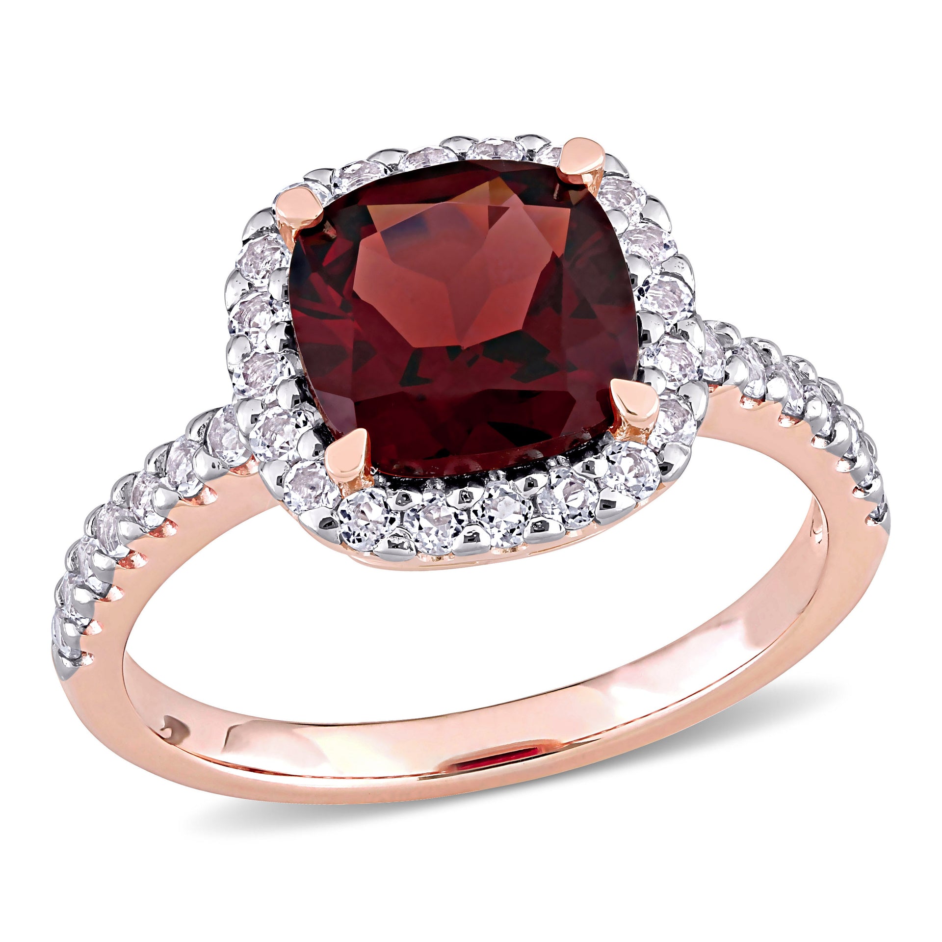 4 1/10 CT TGW Garnet and White Topaz Halo Ring in 10K Rose Gold