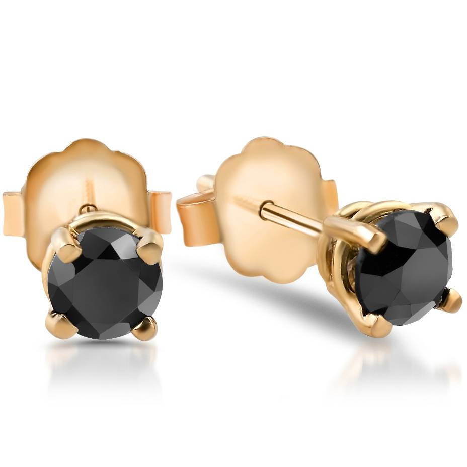 1/2 Ct Round Heat Treated Black Diamond 14K White Or Yellow Gold Stud Earrings in Basket Setting