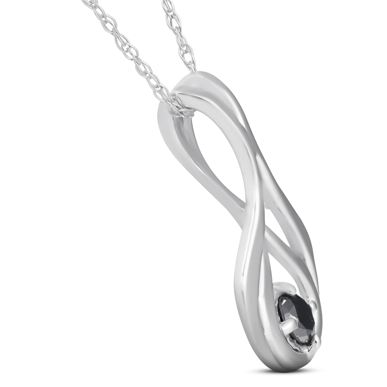 Solitaire Round Black Diamond Pendant & 18' Chain 10K White Gold