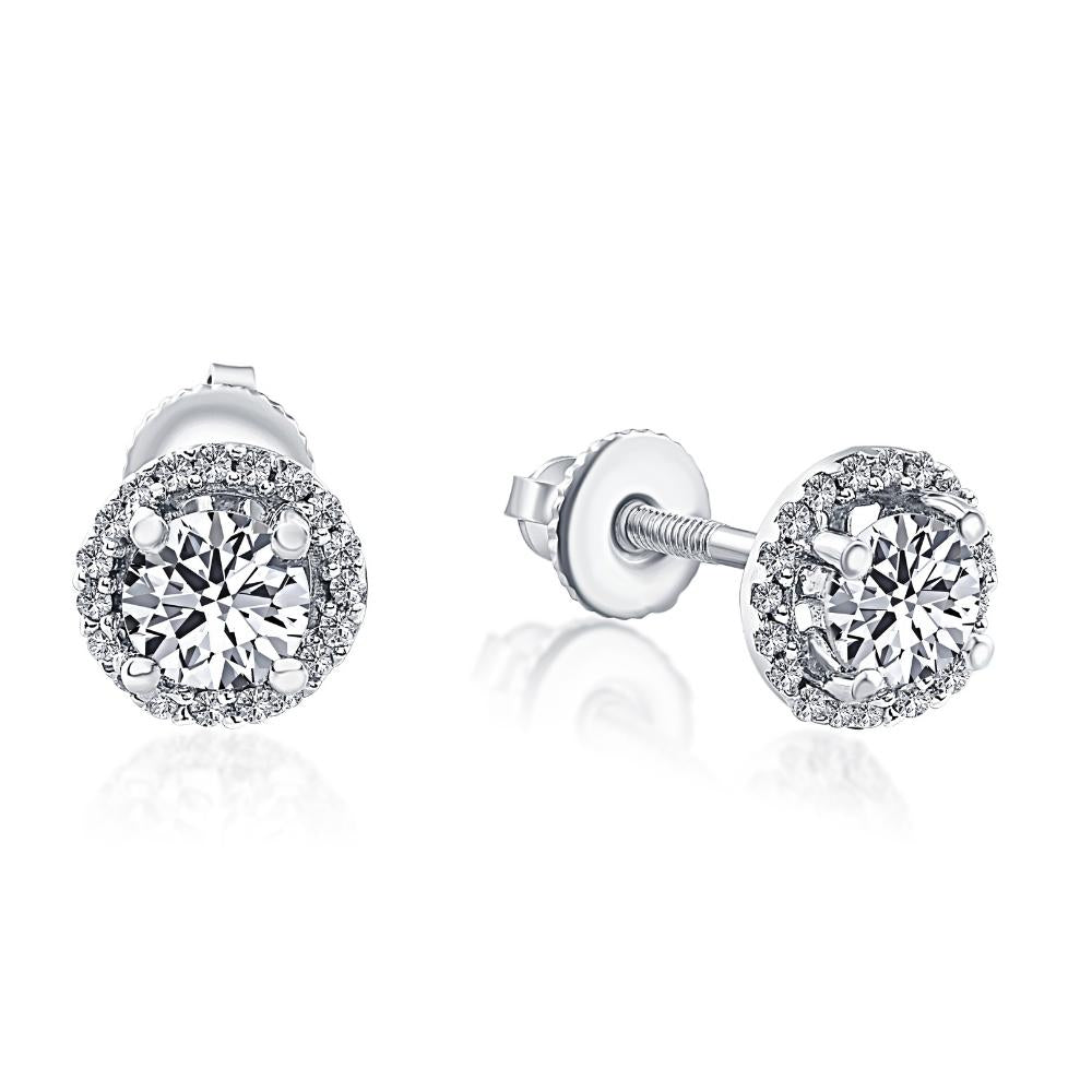 3/4 Ct Halo Diamond Studs 10K White Gold