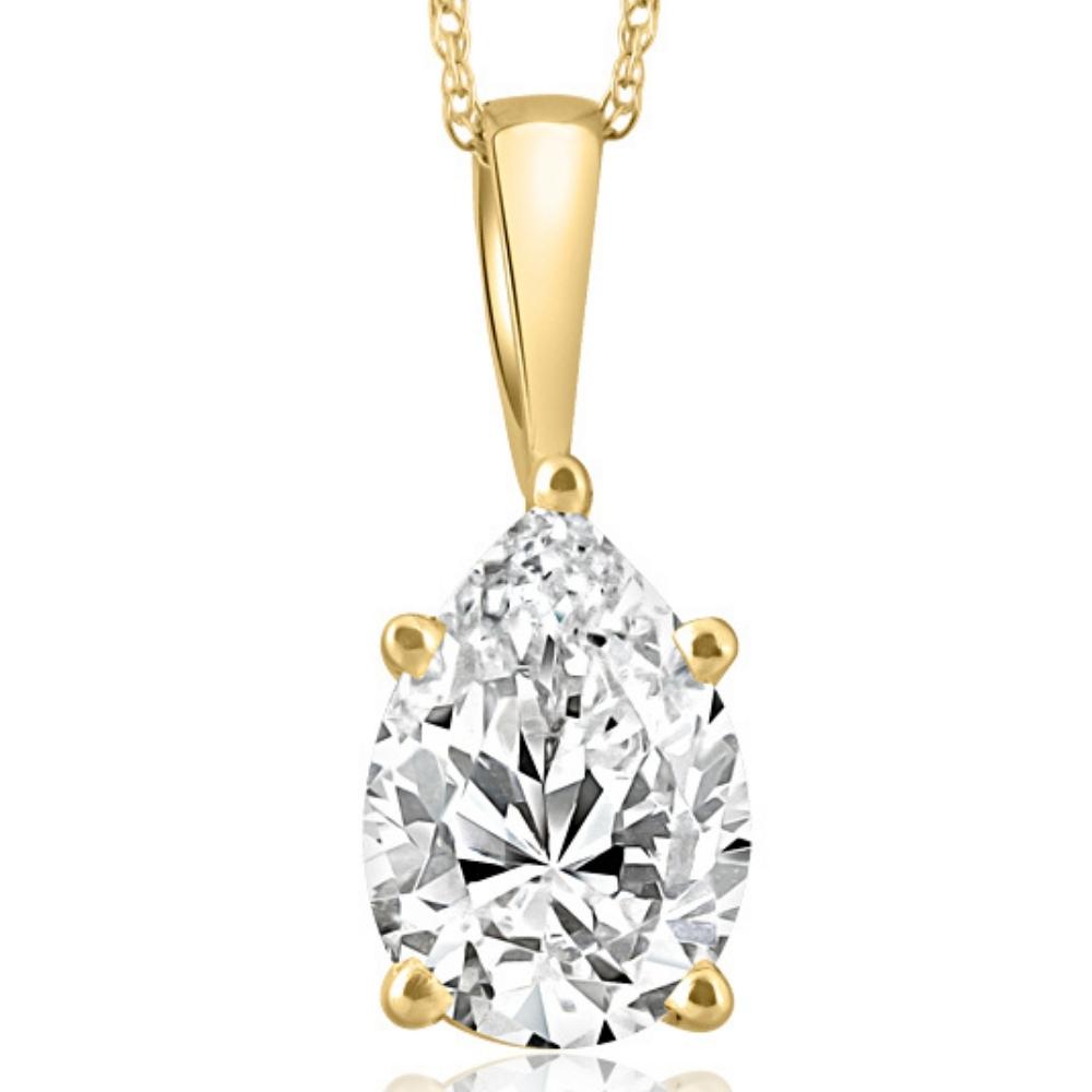 Certified 3Ct Pear Shape Solitaire Lab Grown Diamond Pendant Yellow Gold Necklace