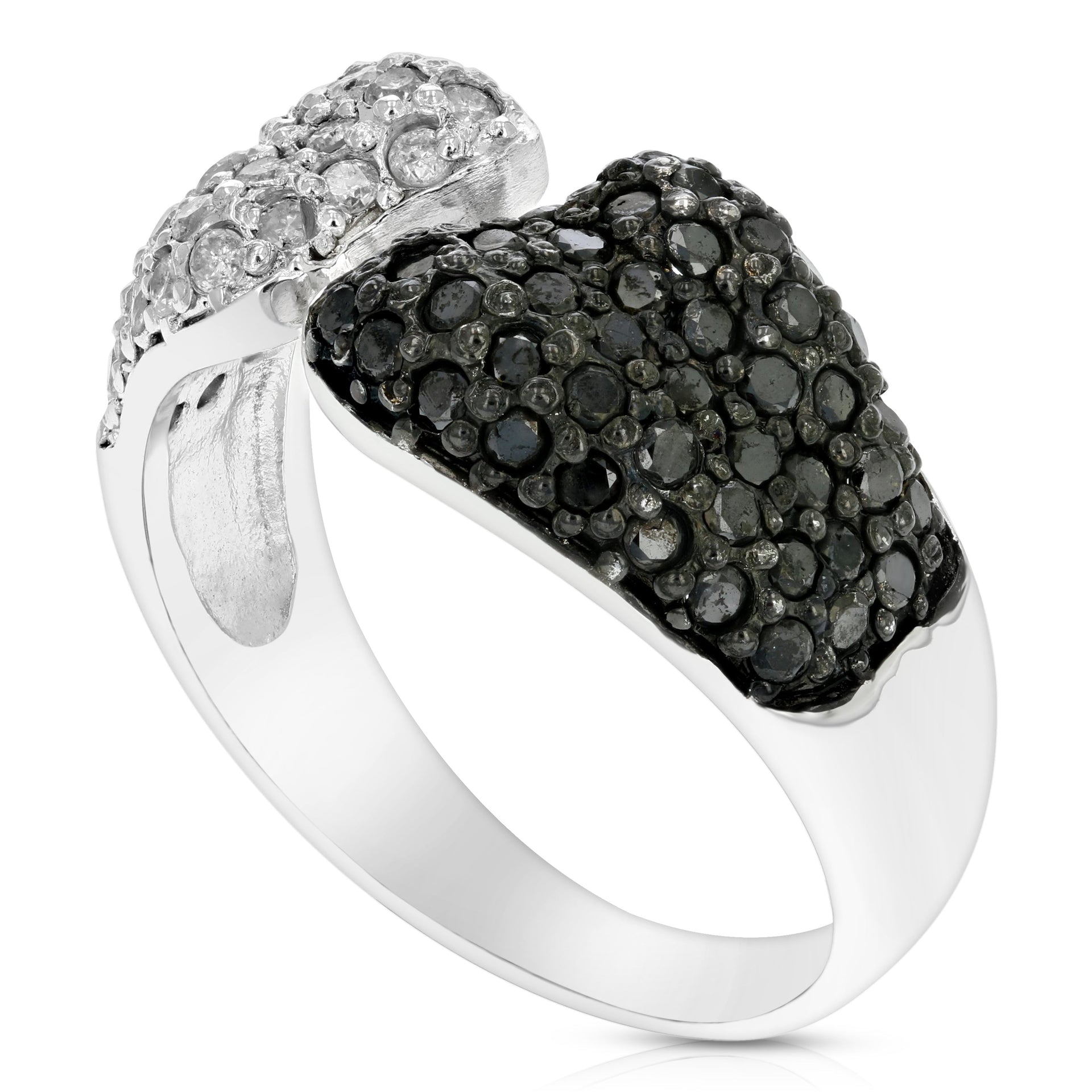 1.15 cttw Black and White Diamond Ring .925 Sterling Silver with Rhodium
