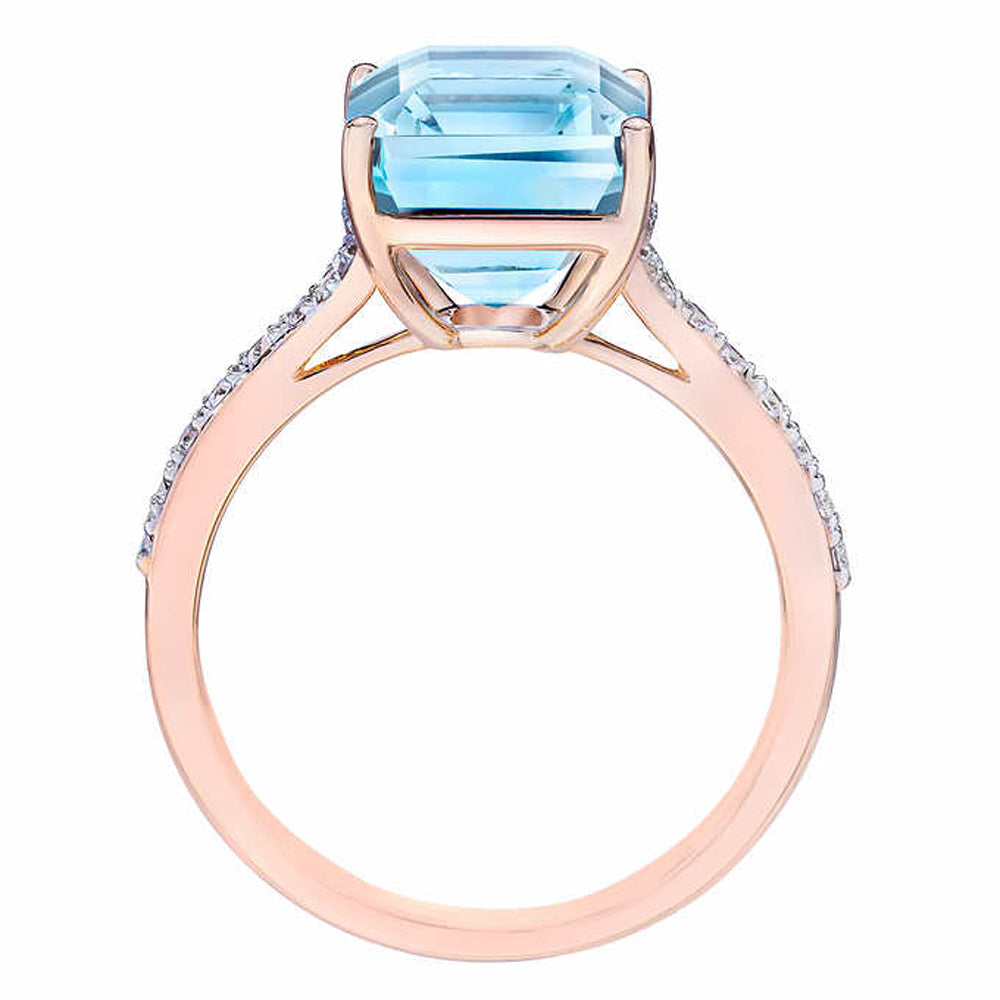 Aquamarine (11x9mm) & Diamond 14k Rose Gold Ring