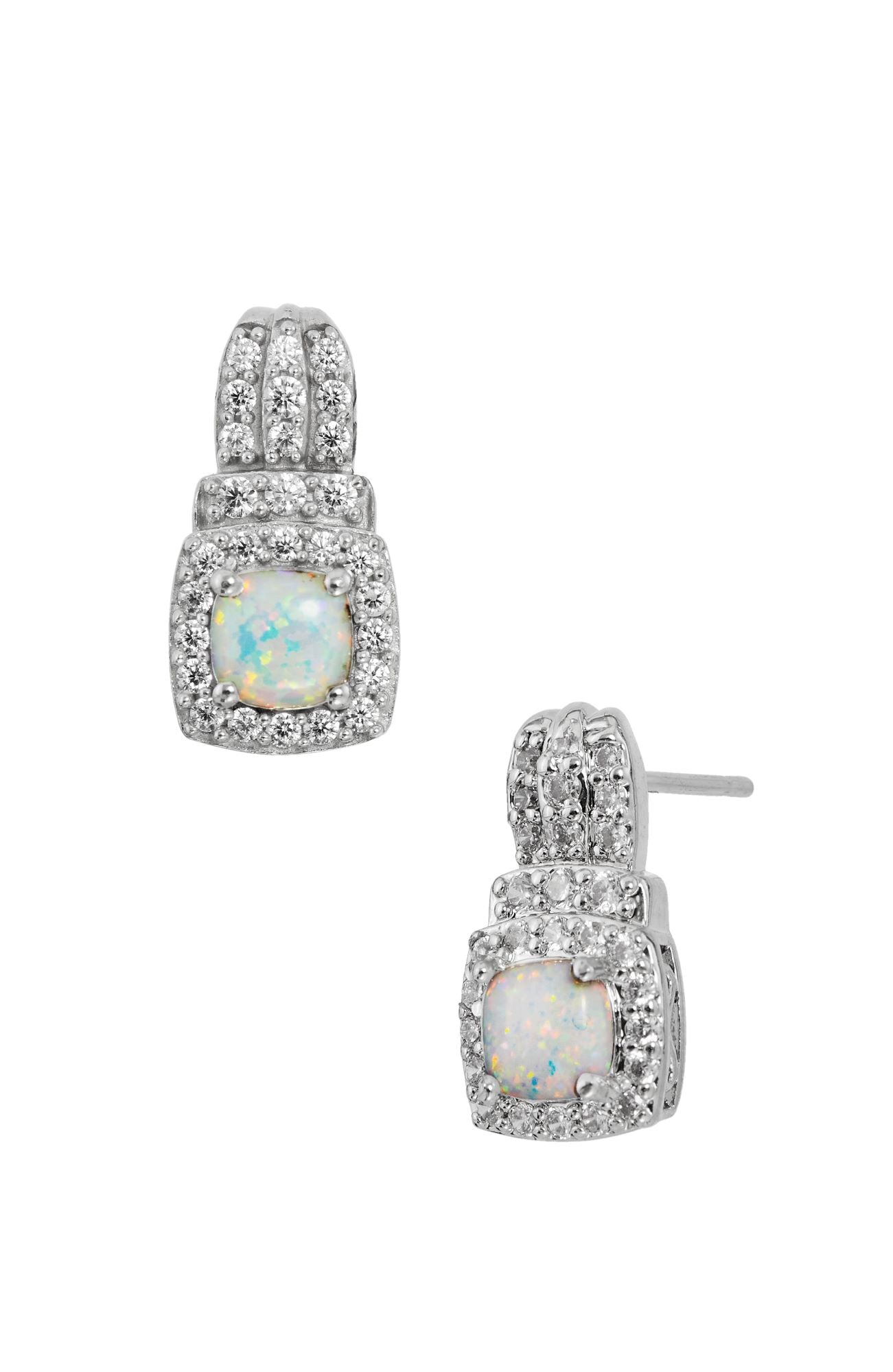 RHODIUM PLATED OPAL AND CZ EARRINGS