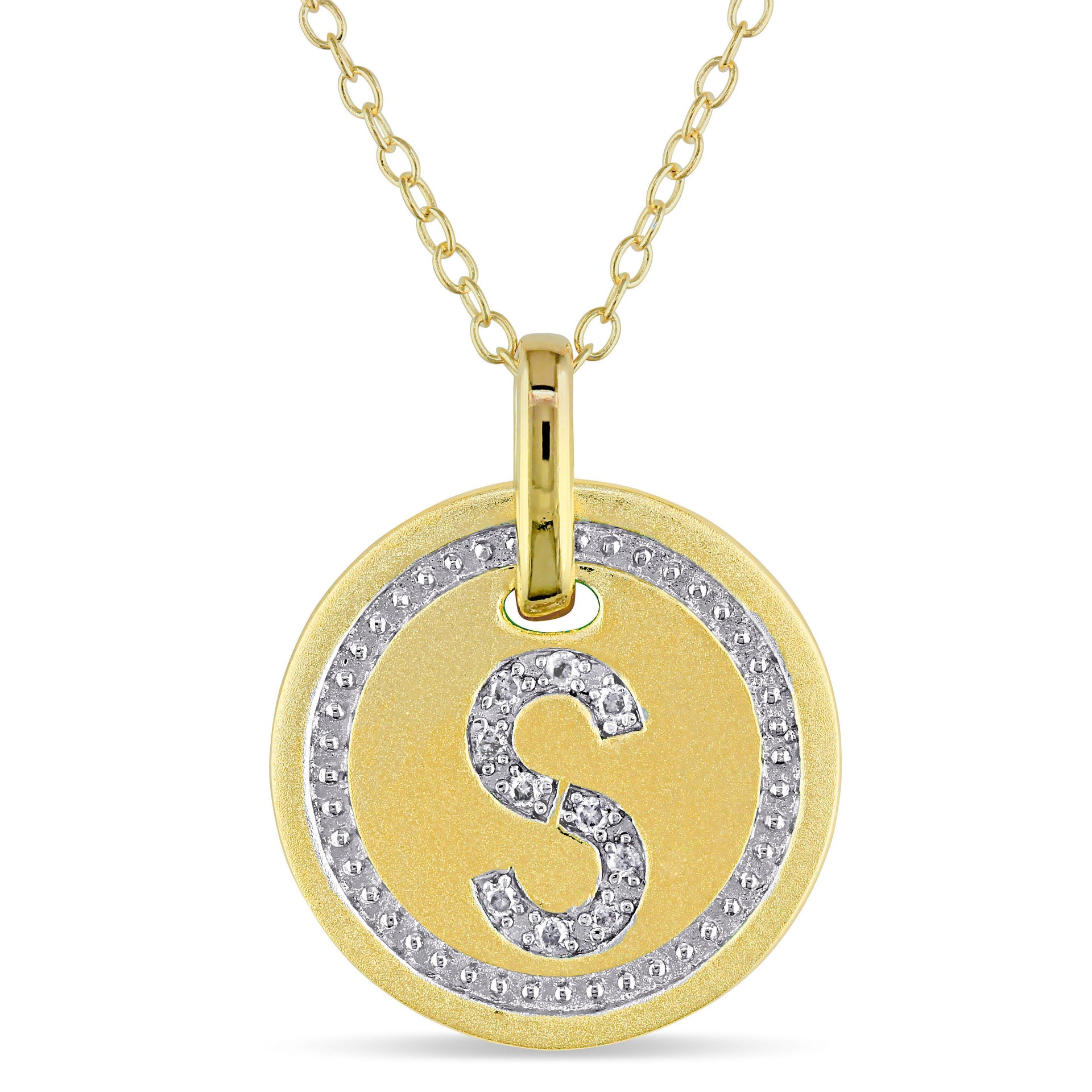 Mimi & Max S Initial Diamond Accent Pendant with Chain in Yellow Plated Sterling Silver