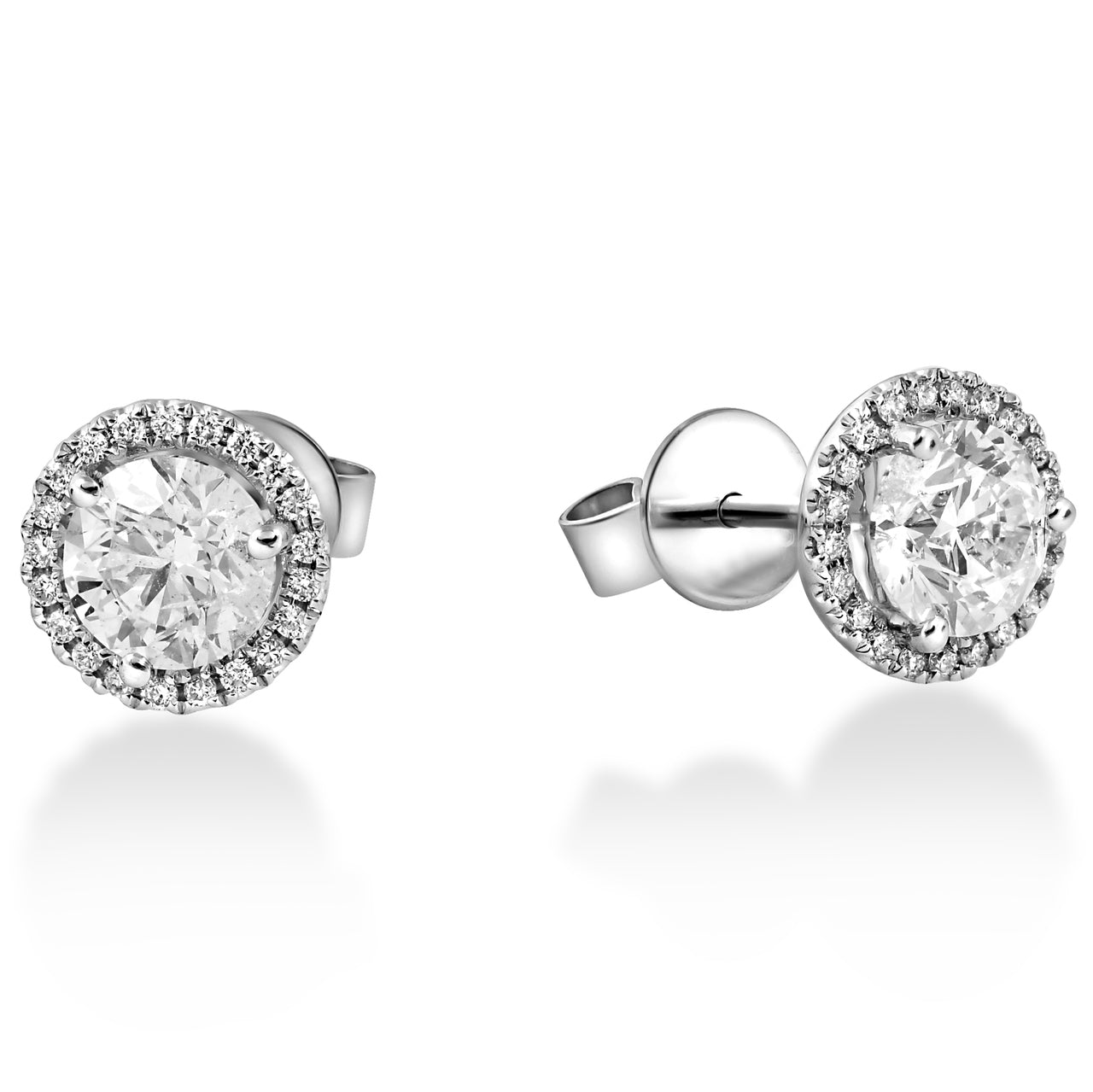 1.65 ct Diamond Halo Studs White Gold Round Brilliant Cut