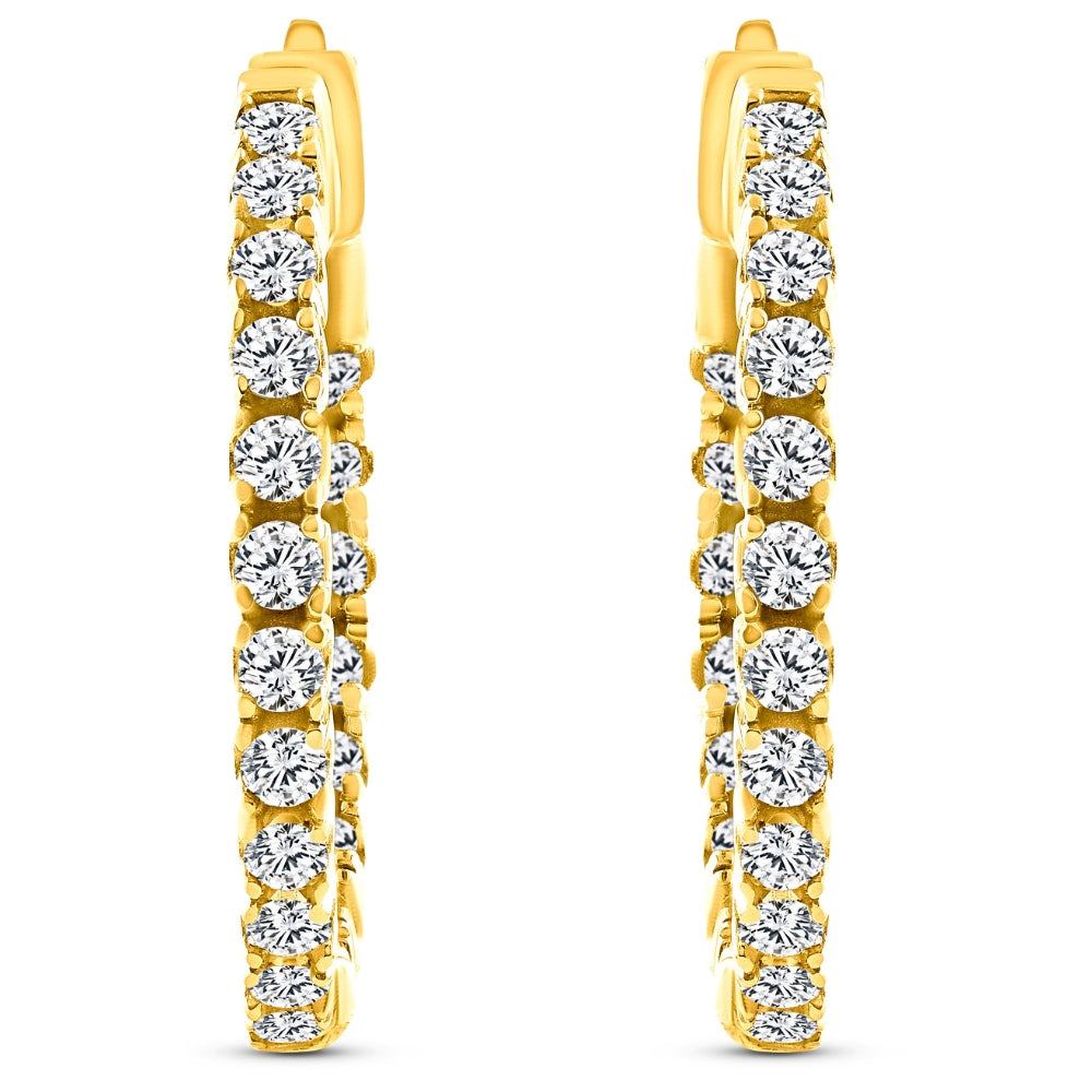 2 CT Diamond Inside Outside 14K Yellow Gold Hoops 10 Grams Lock 1' Tall