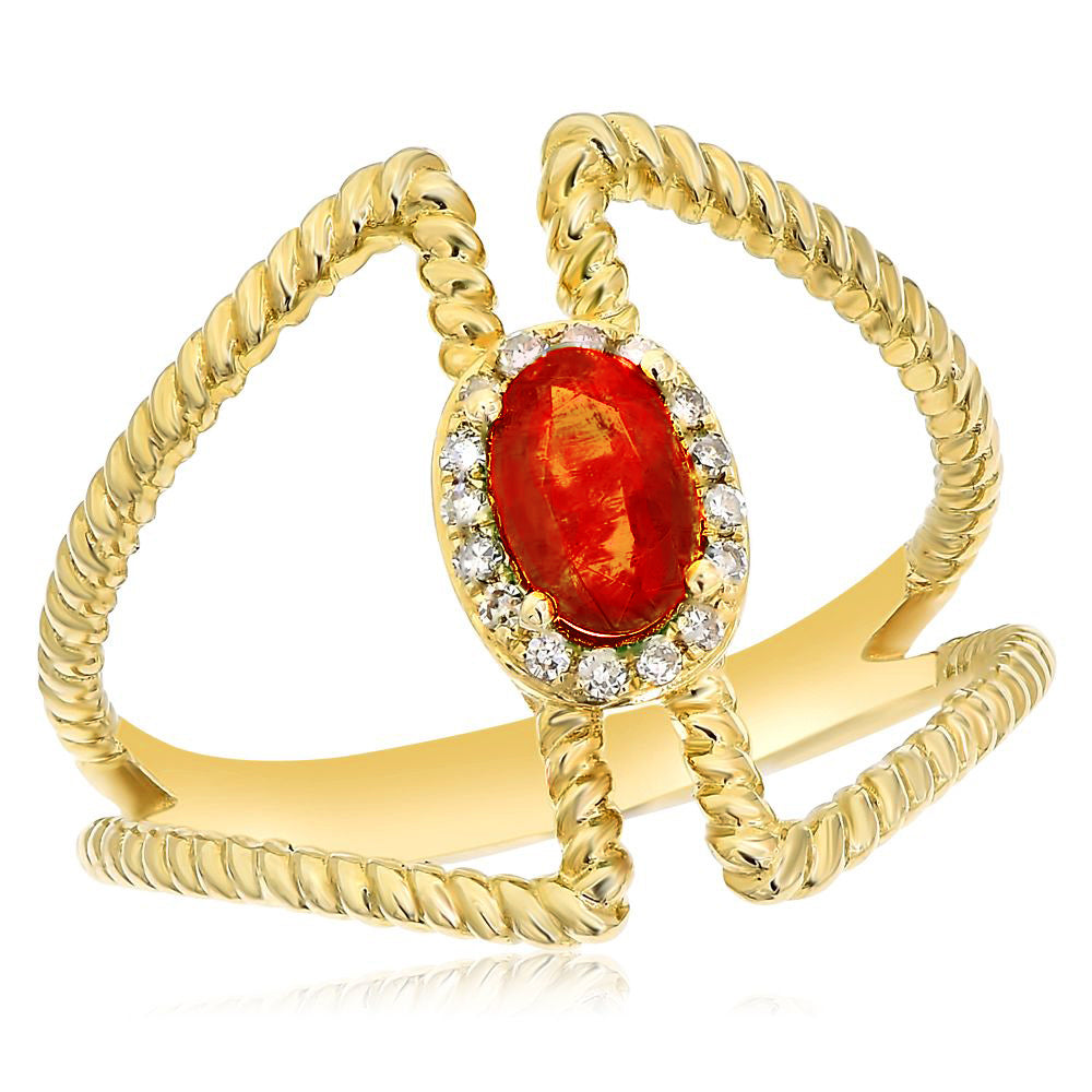 14KT YG RING WITH 0.06CT DIAMONDS AND 0.41CT EM / 2.80GM / 17 STONE