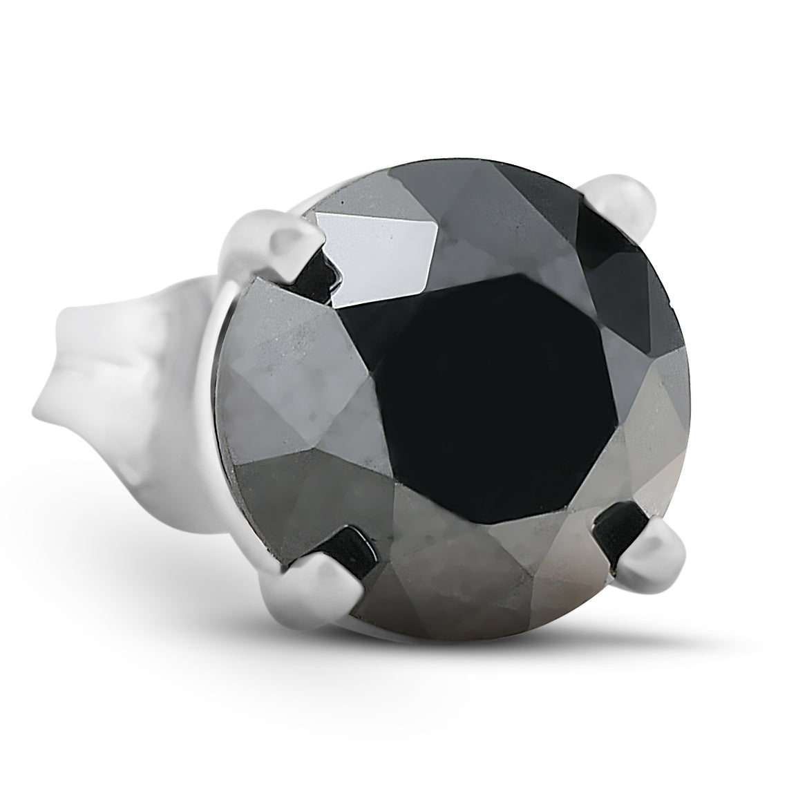 2 CT Black Diamond Single Stud 14K White Gold (This is one earring not a pair)