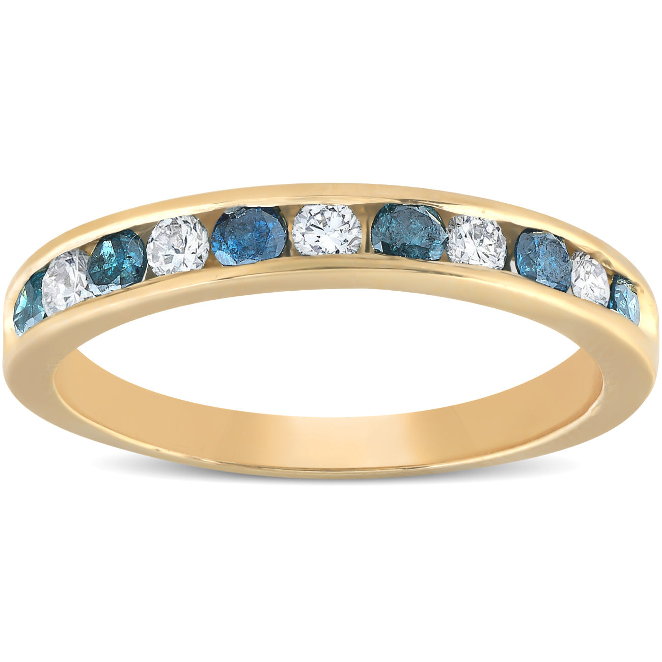 1/2 CT Blue & White Diamond Channel Set Ring 14K Yellow Gold