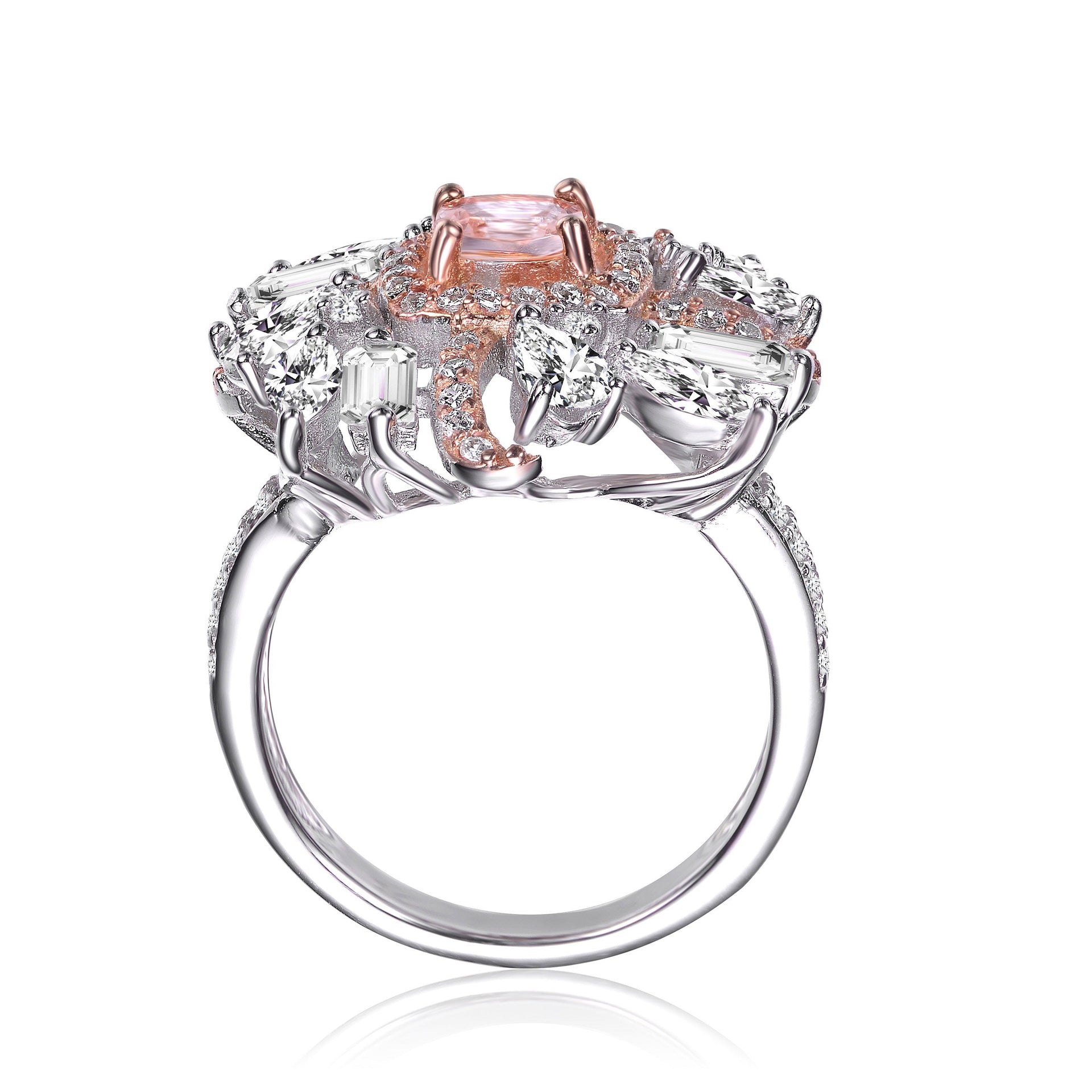 Sterling Silver Two Tone Plated Cubic Zirconia Cluster Ring