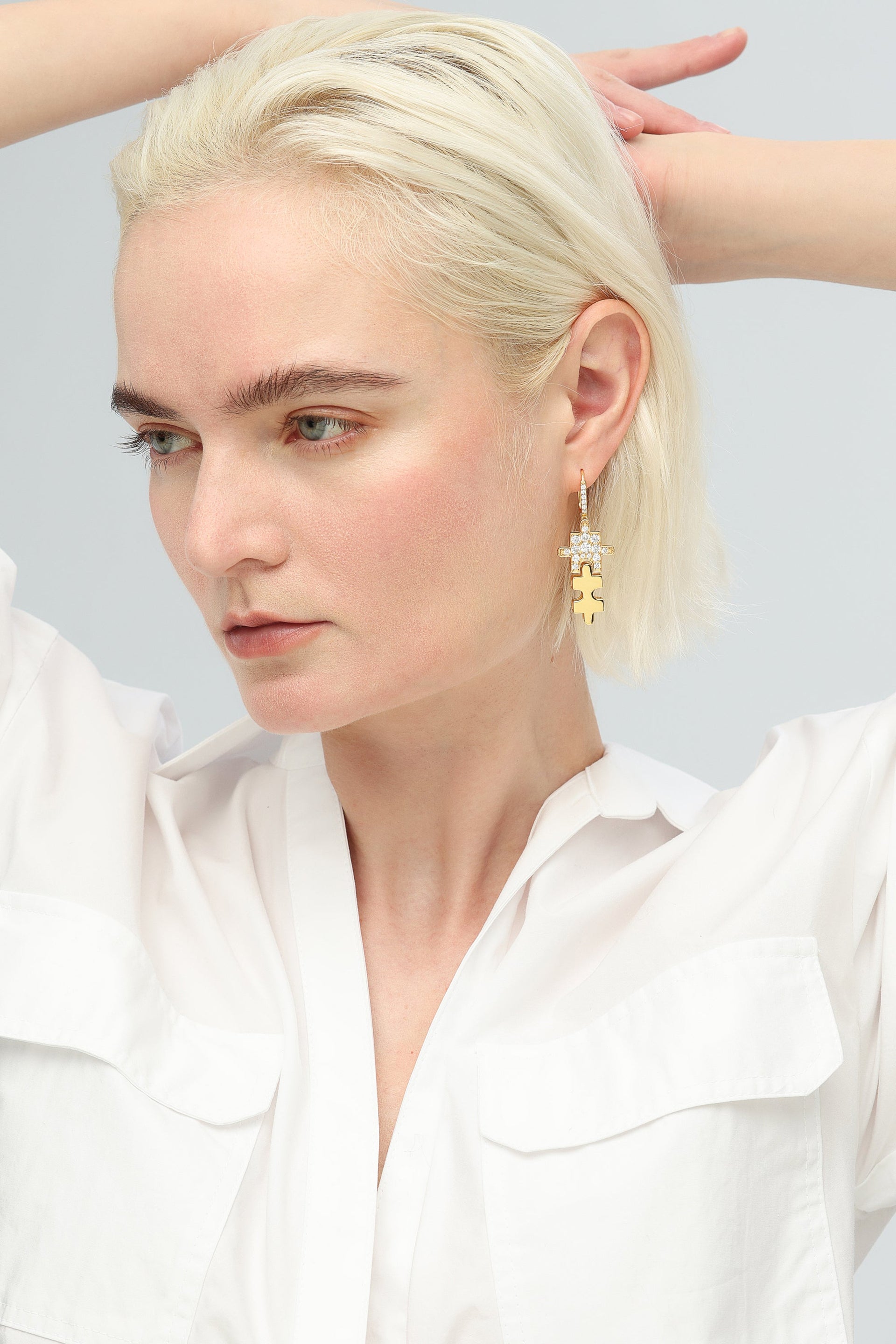 Gold Jigsaw Puzzle Drop Earrings
