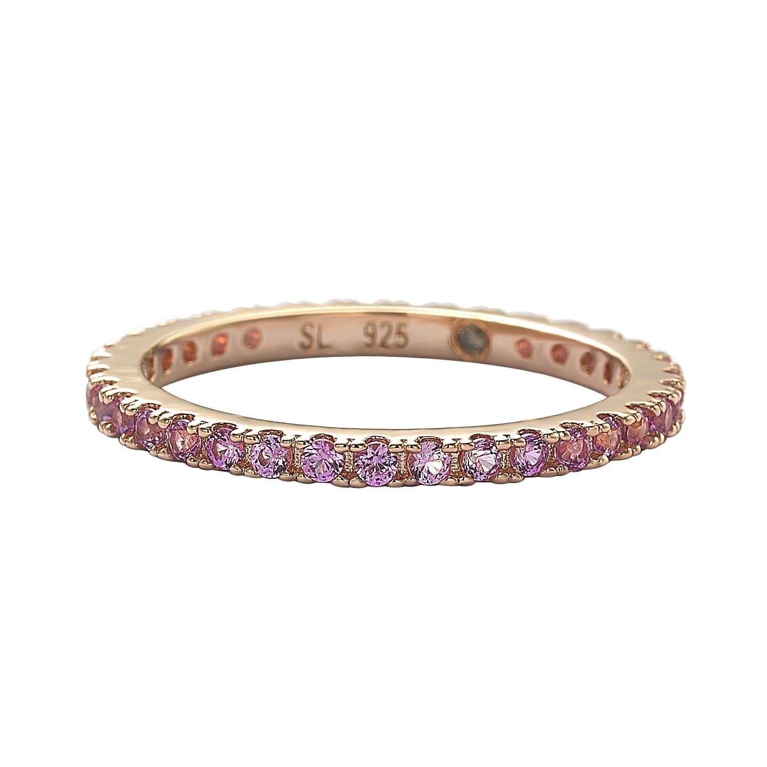 Suzy Levian Rose Gold Sterling Silver and Pink Sapphire Eternity Band