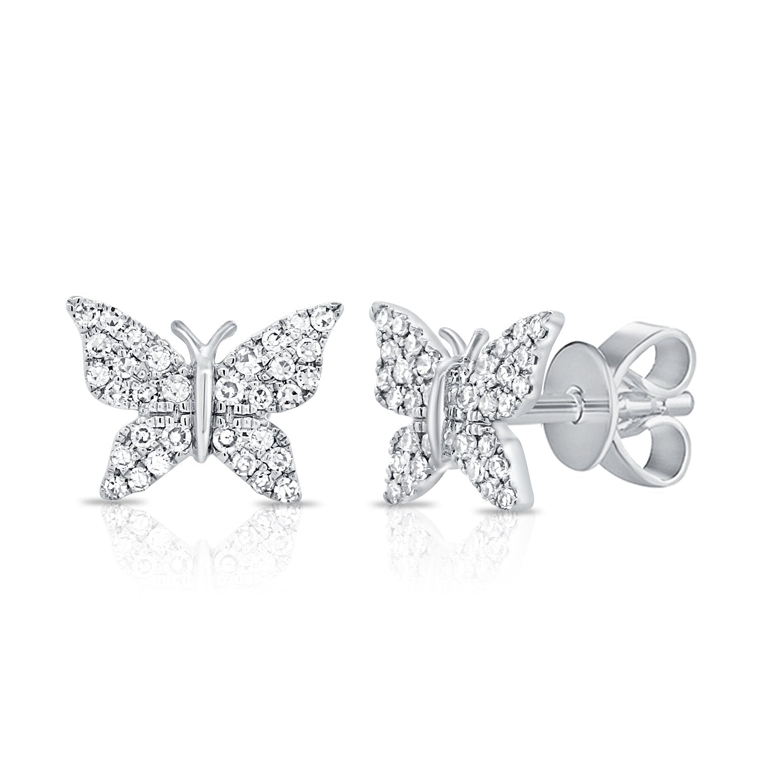 14k Gold Diamond Butterfly Stud Earrings