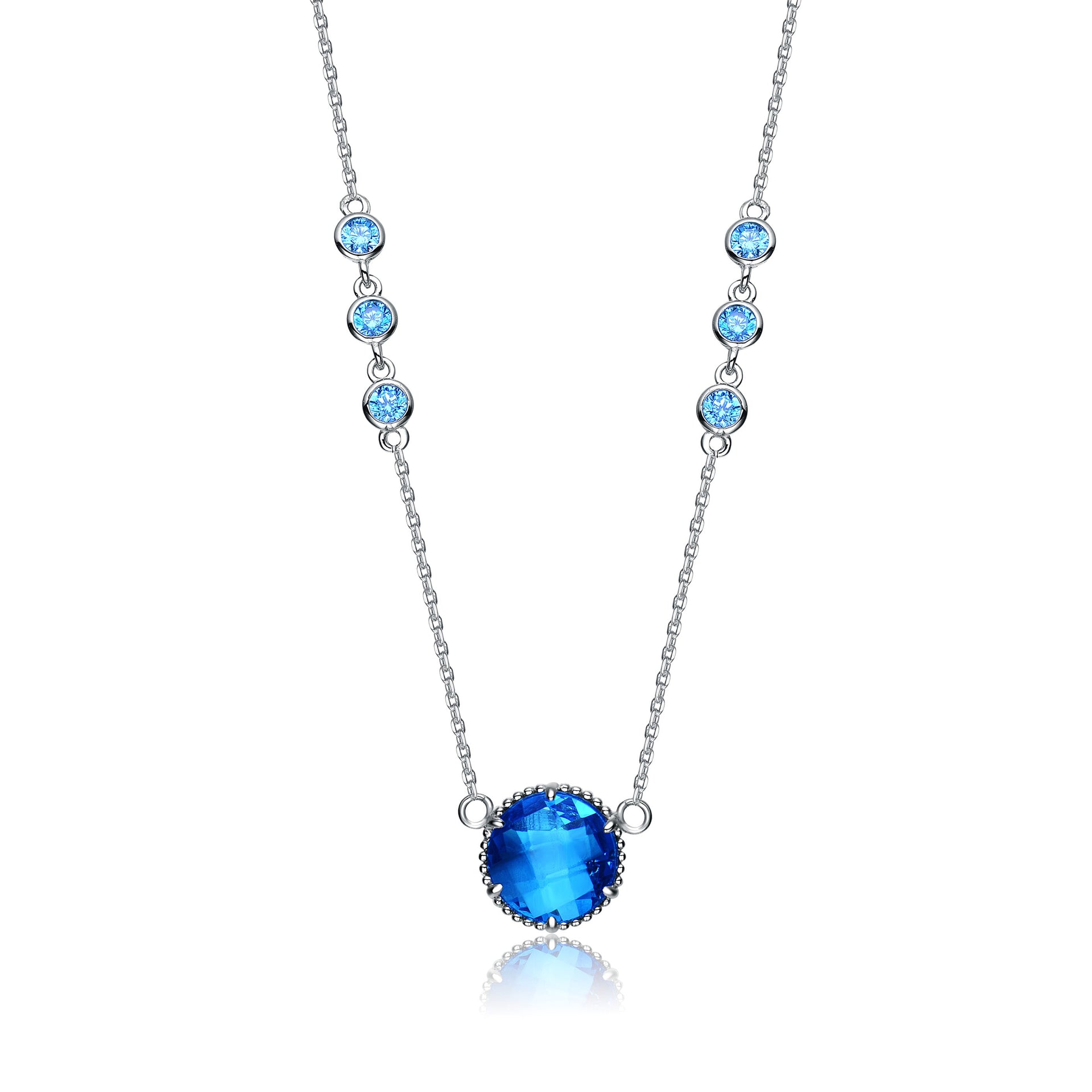 Sterling Silver Blue Topaz Cubic Zirconia Charm Necklace
