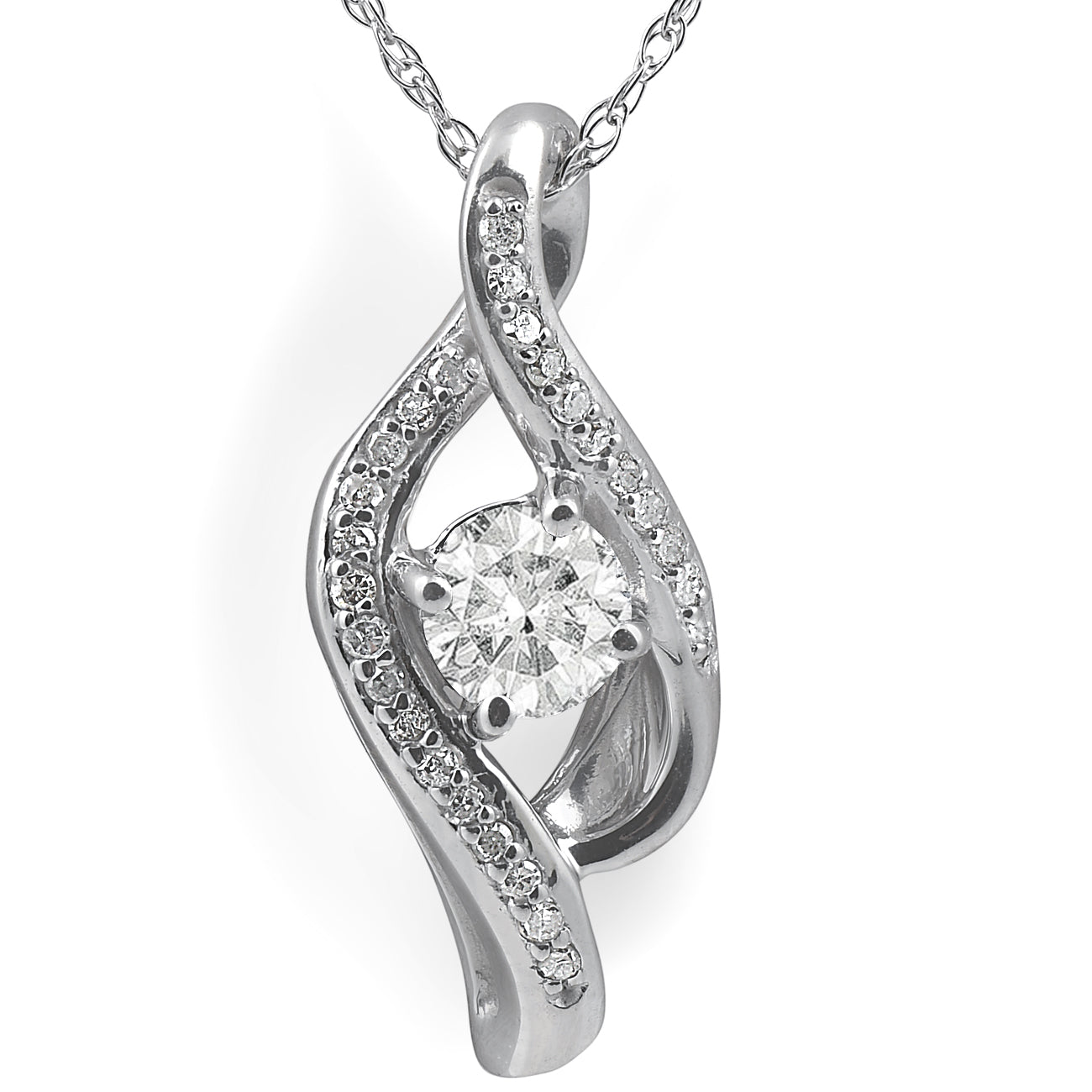 1/3ct Diamond Solitaire Curved Pendant 10k White Gold 3/4' Tall