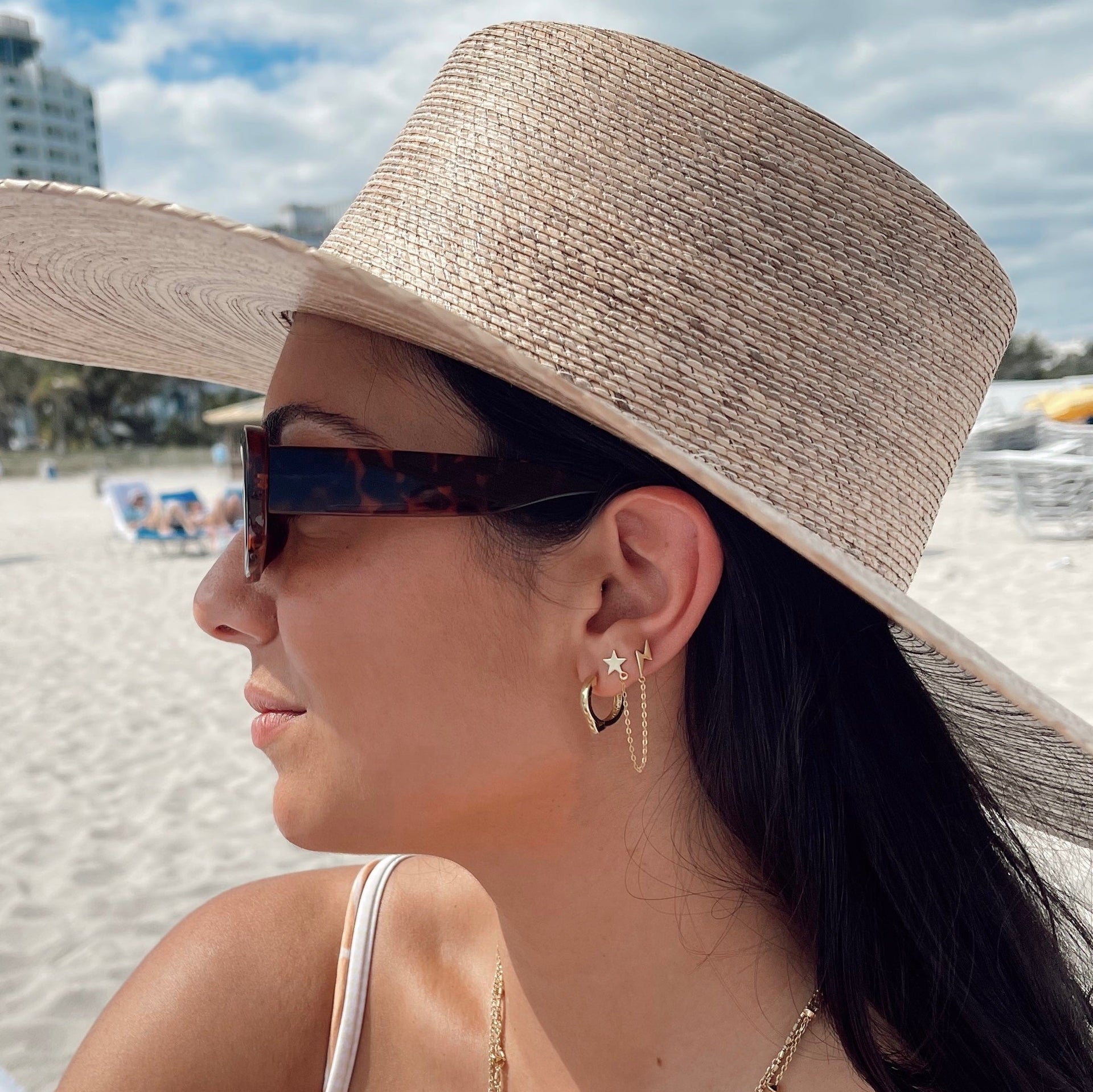 Star & Lightning Chain Studs Gold