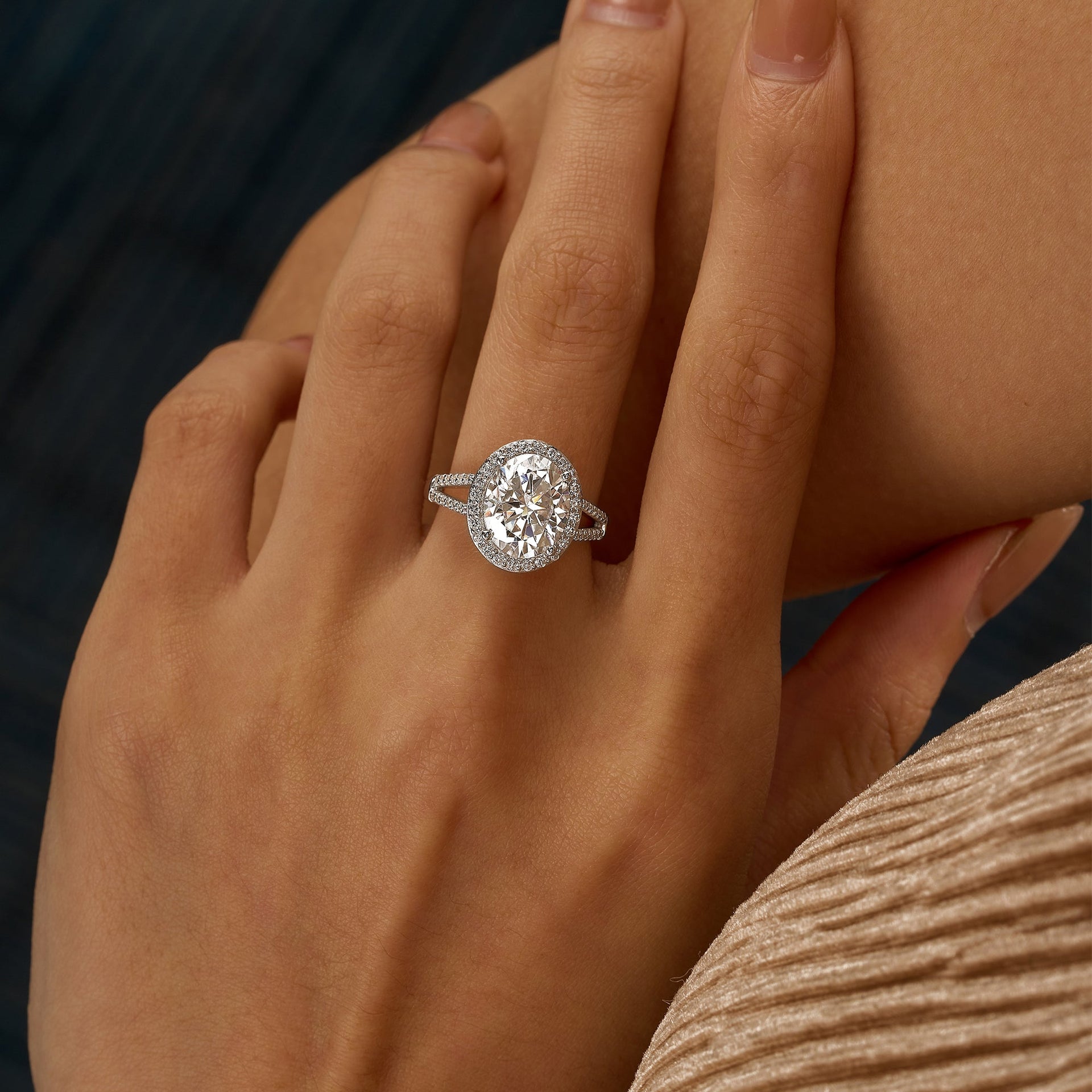 1 Carat Art Deco Oval Pavé Halo Moissanite Ring