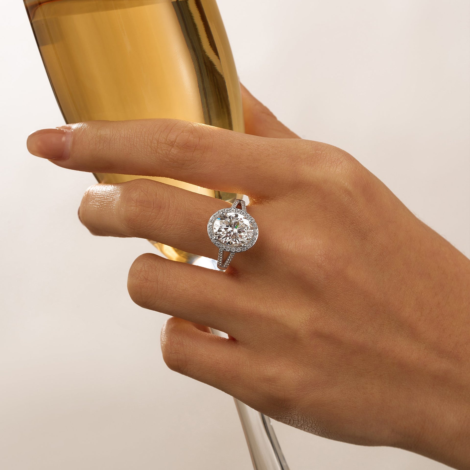 5 Carat Halo Moissanite Engagement Ring with Pavé Band