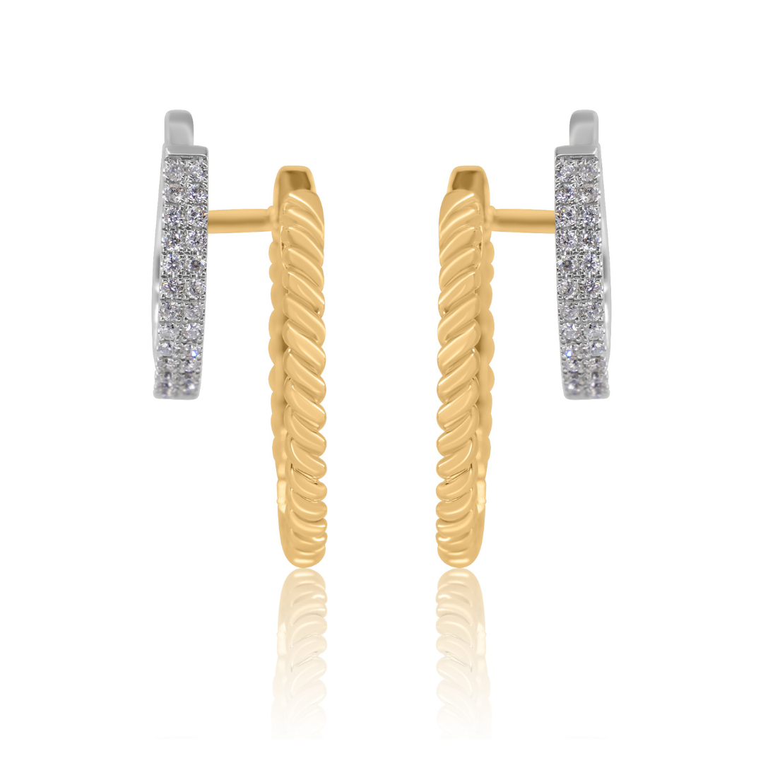 Gold Pave Diamond Double Hoop and Cuff Earrings
