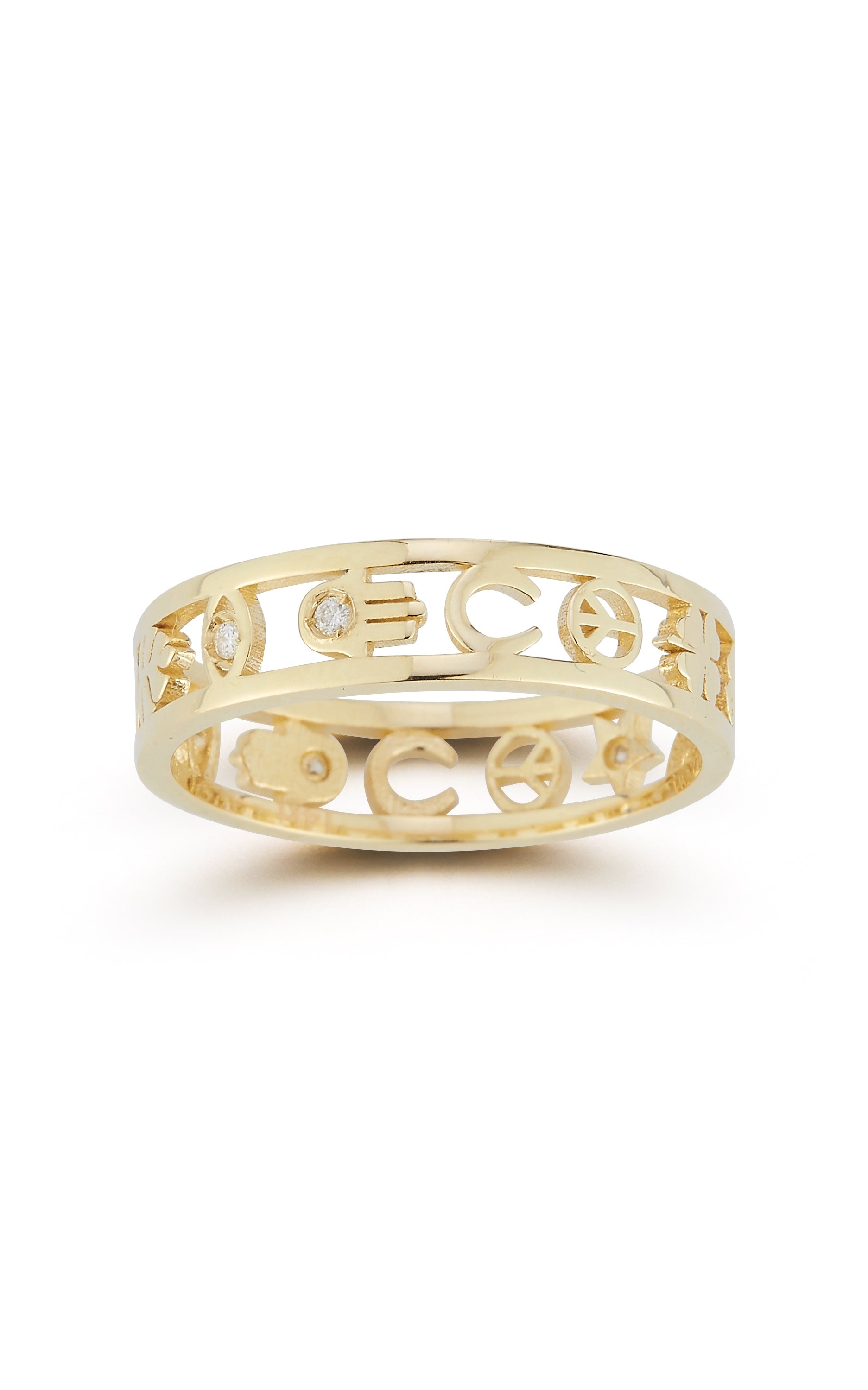 14K Gold & Diamond Charm Band Ring