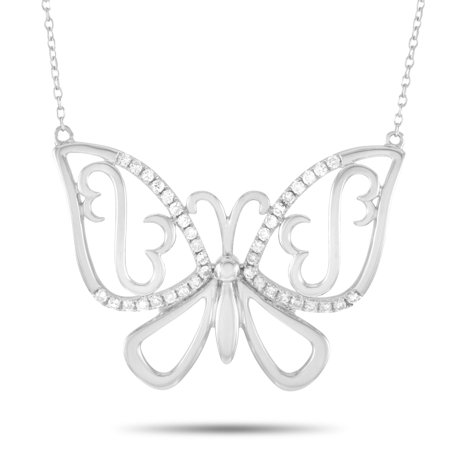 14K White Gold 0.25 ct Diamond Butterfly Pendant Necklace