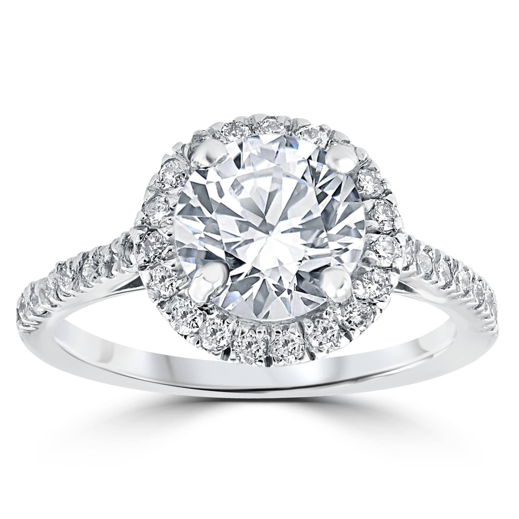 2 1/3 ct Round Round Diamond Halo Engagement Ring 14k White Gold Enhanced