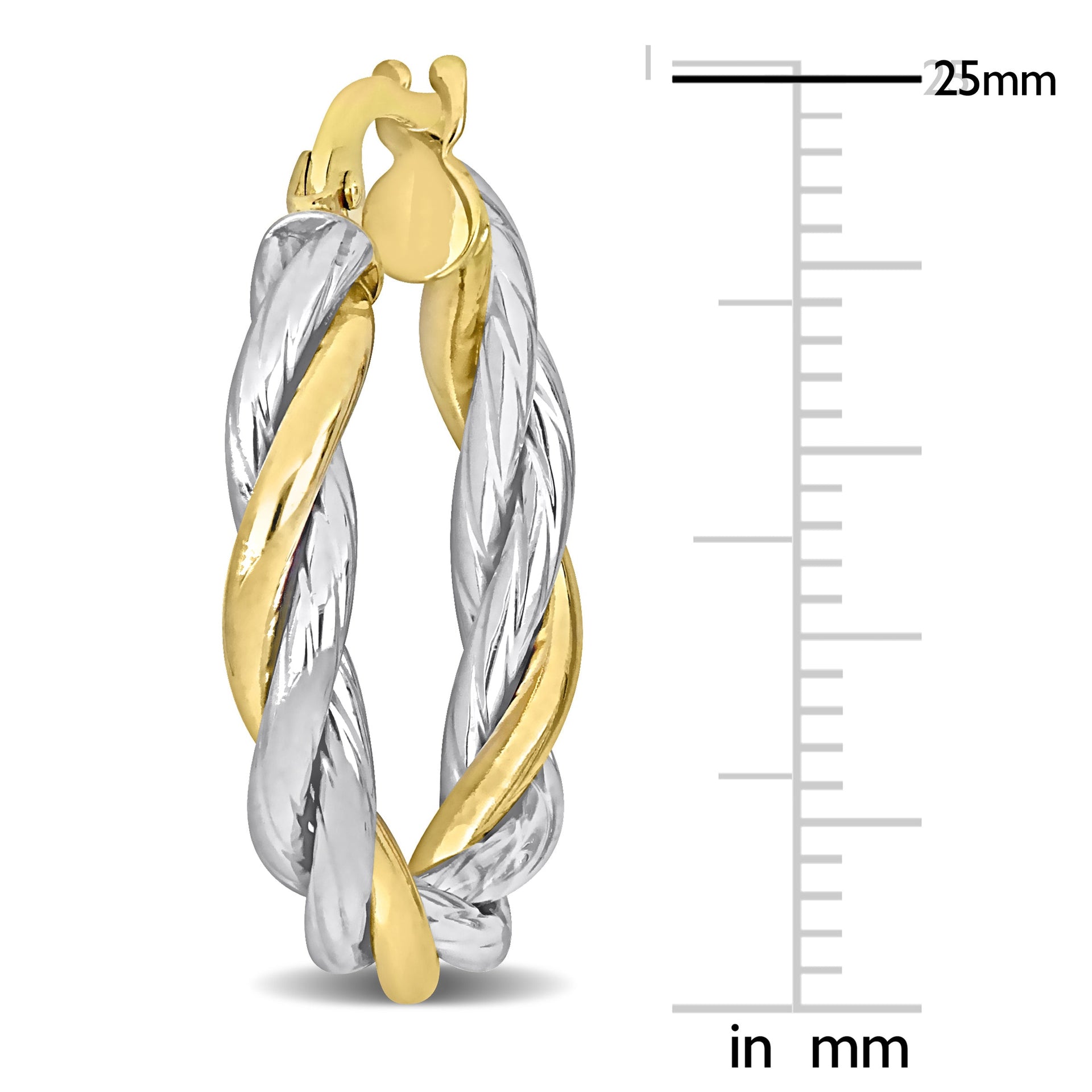 25 MM Twisted Hoop Earrings in 2-Tone Yellow and White 10K Gold