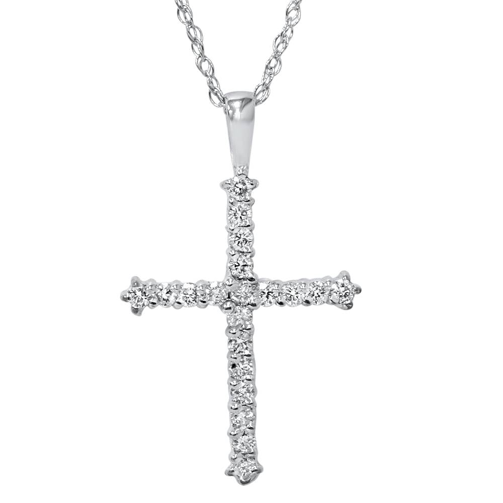 14K White Gold 1/2 CT Diamond Cross Pendant Necklace