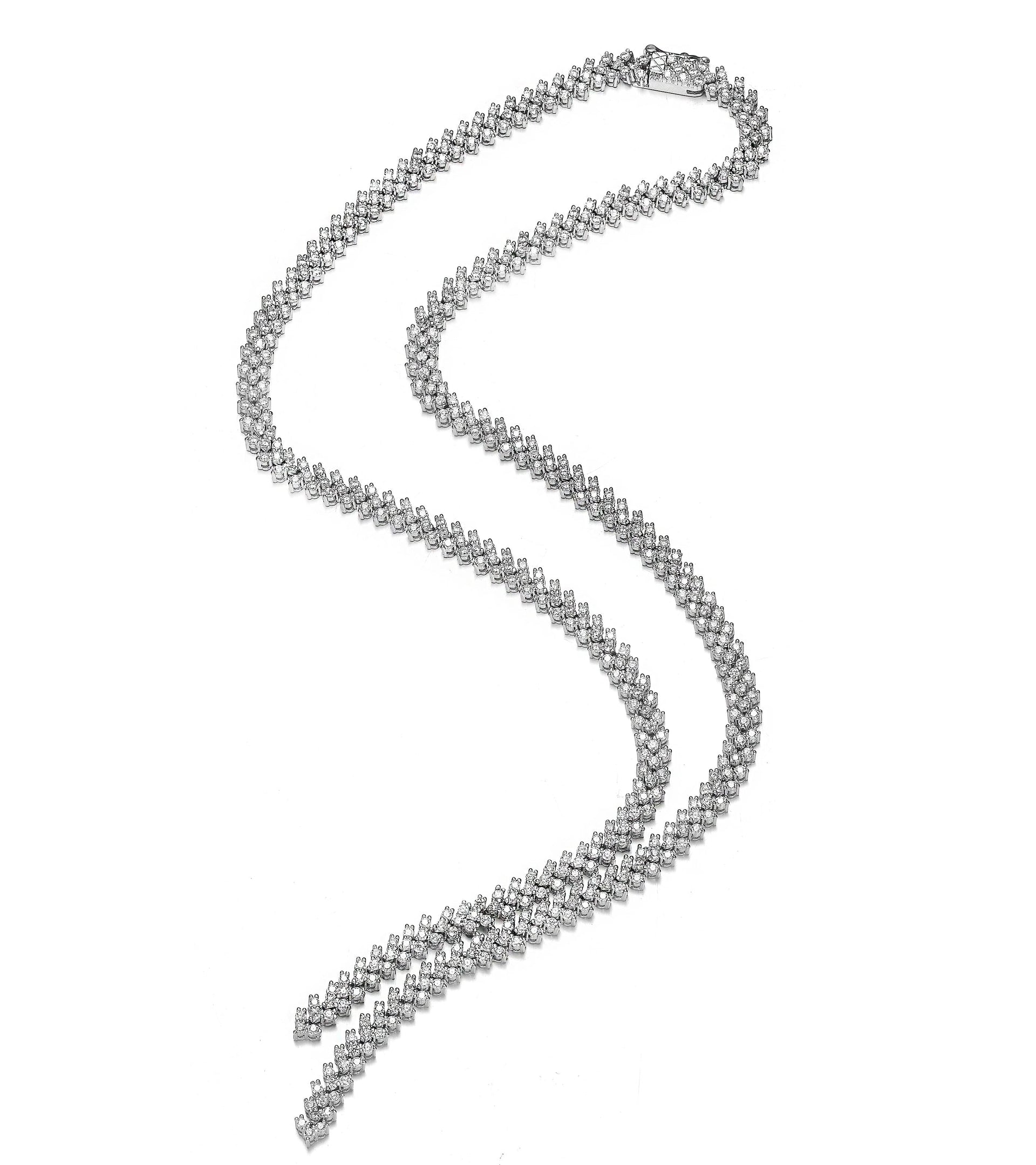 Sterling Silver Cubic Zirconia Three-Row Cluster Necklace